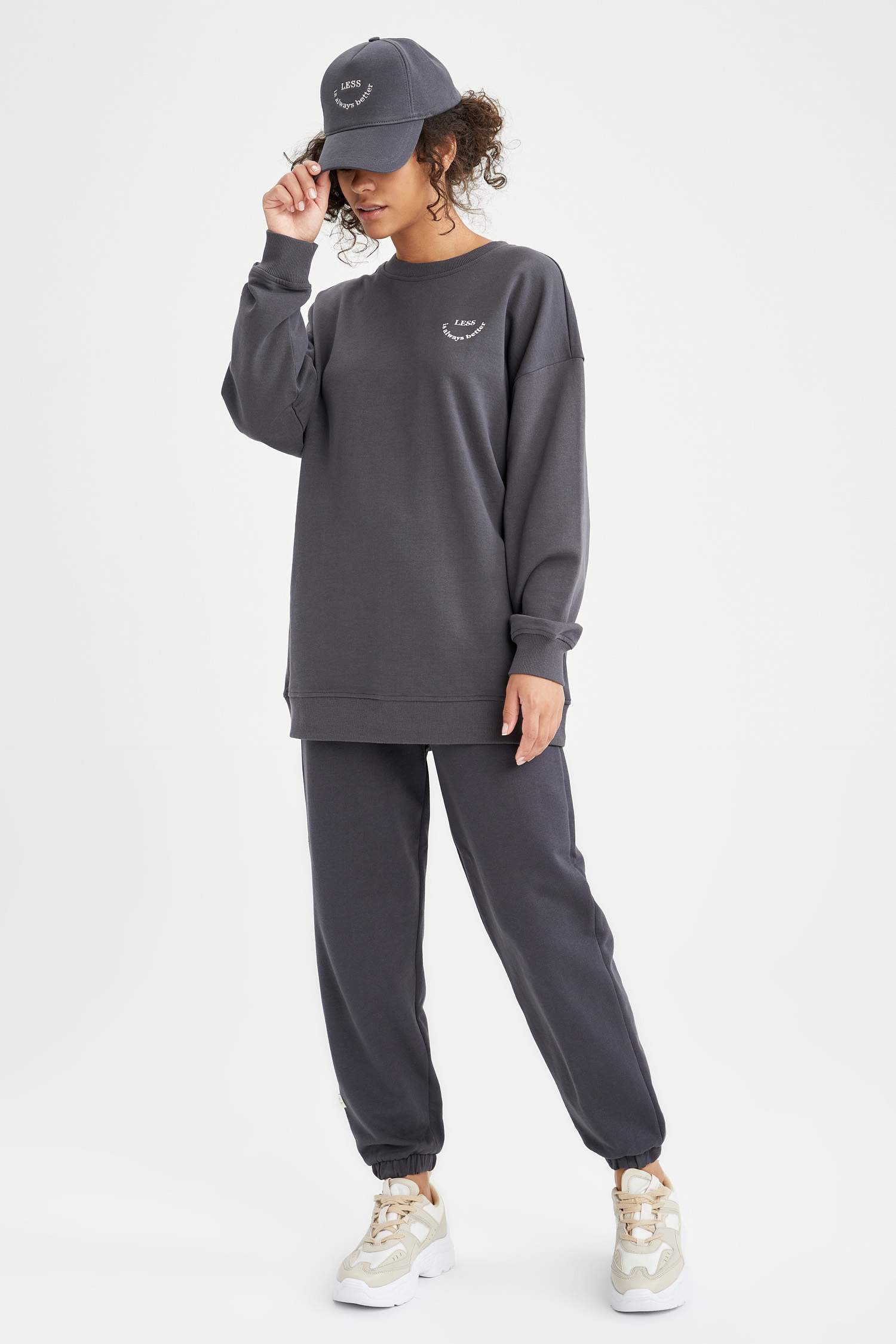 Organik Pamuklu Slogan Baskılı Oversize Fit İçi Yumuşak Tüylü Sweatshirt