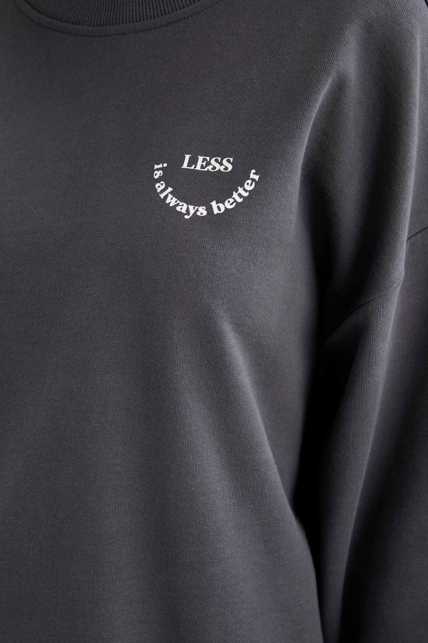 Organik Pamuklu Slogan Baskılı Oversize Fit İçi Yumuşak Tüylü Sweatshirt
