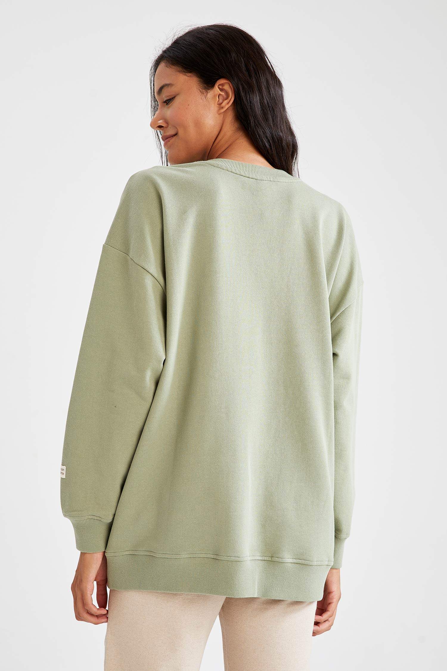 Organik Pamuklu Slogan Baskılı Oversize Fit İçi Yumuşak Tüylü Sweatshirt