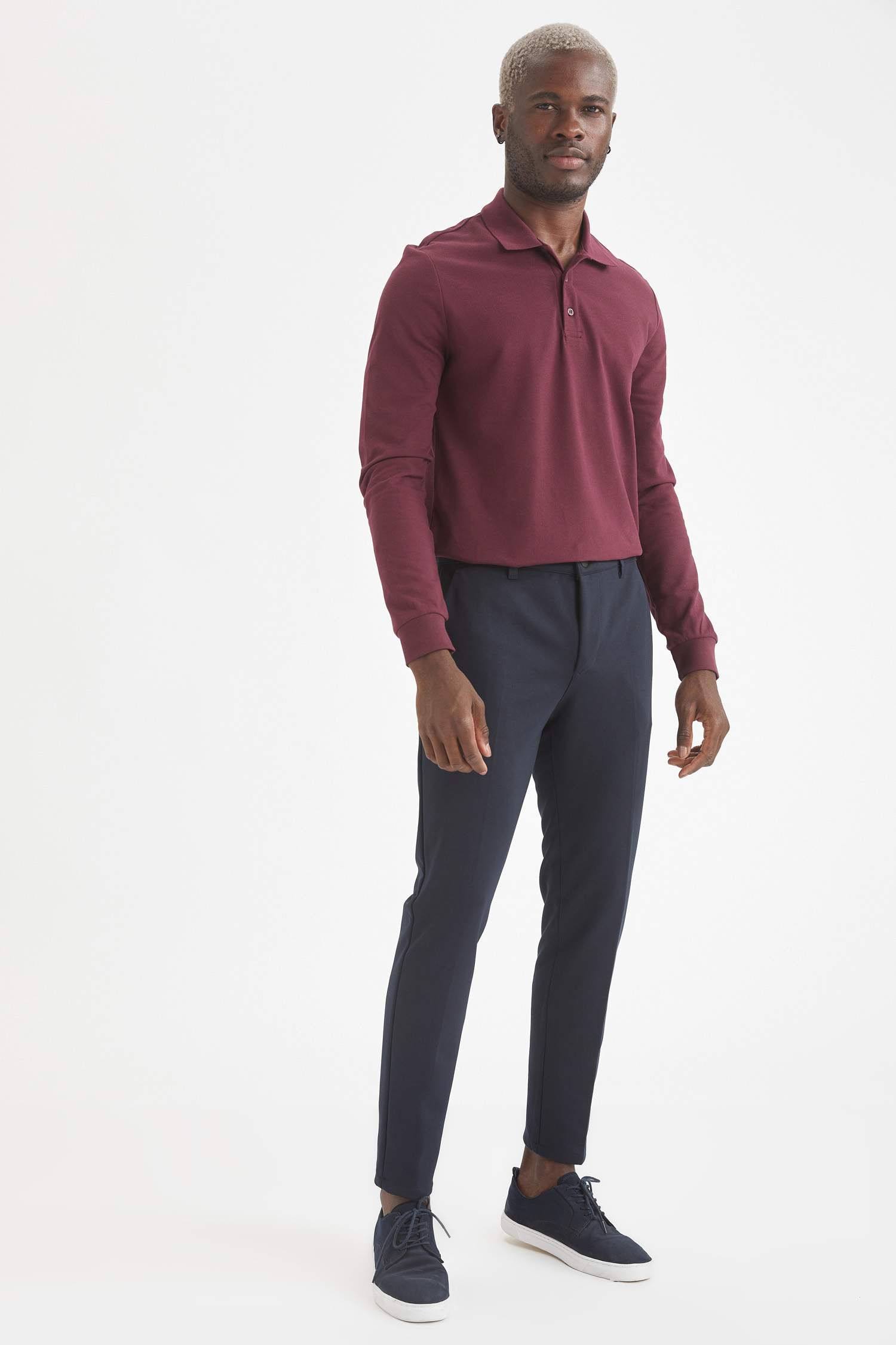 Slim Fit Polo Yaka Basic Uzun Kollu Tişört