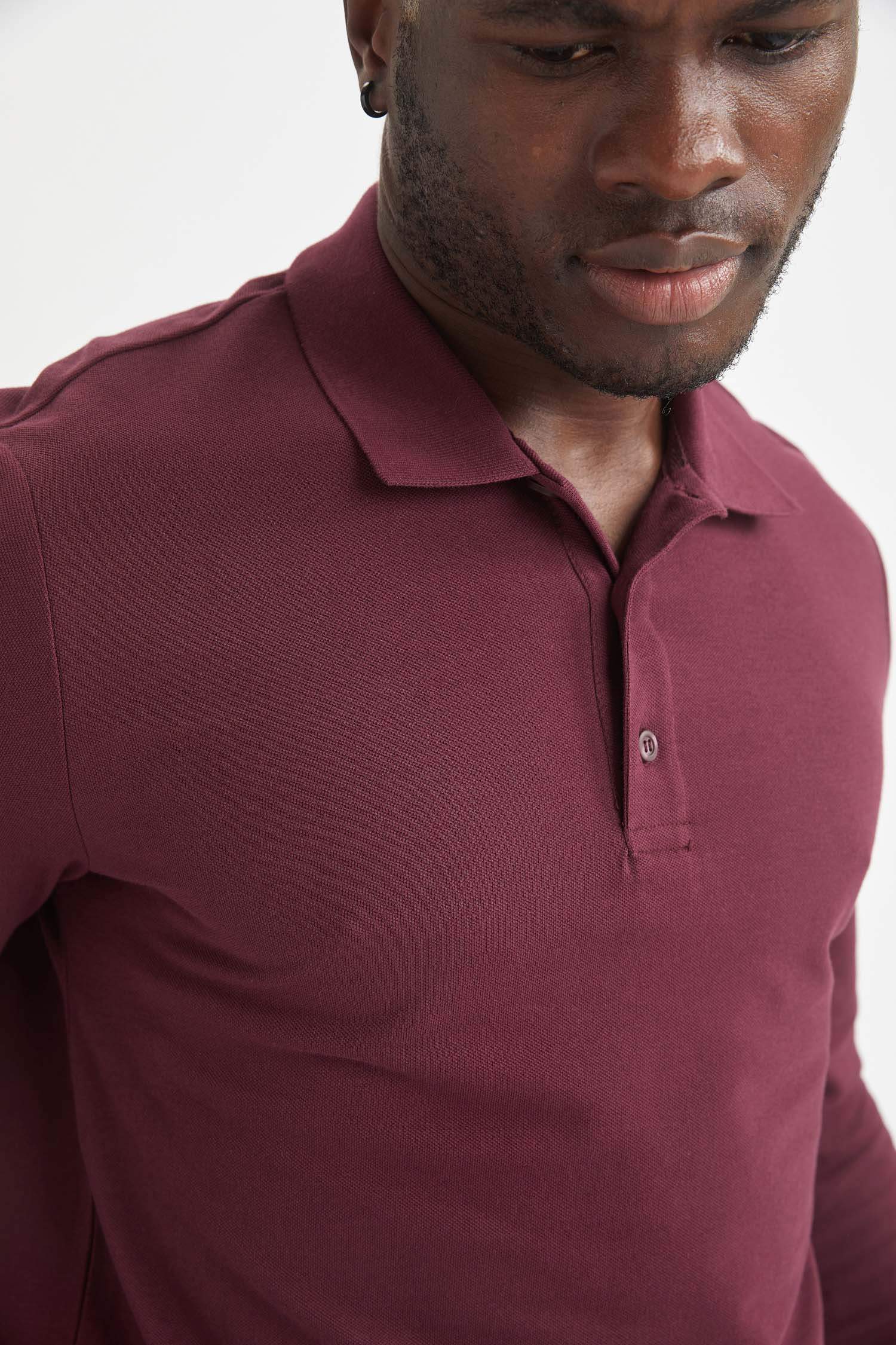 Slim Fit Polo Yaka Basic Uzun Kollu Tişört
