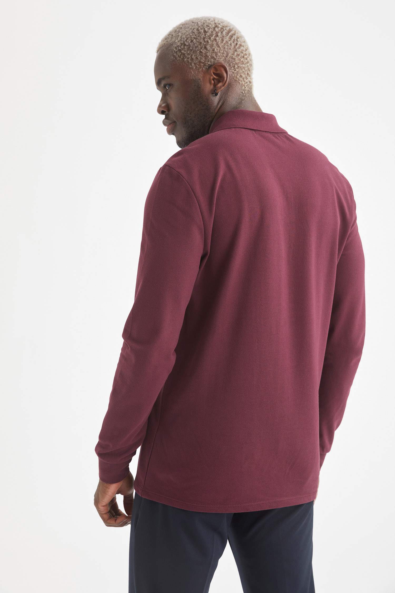 Slim Fit Polo Yaka Basic Uzun Kollu Tişört