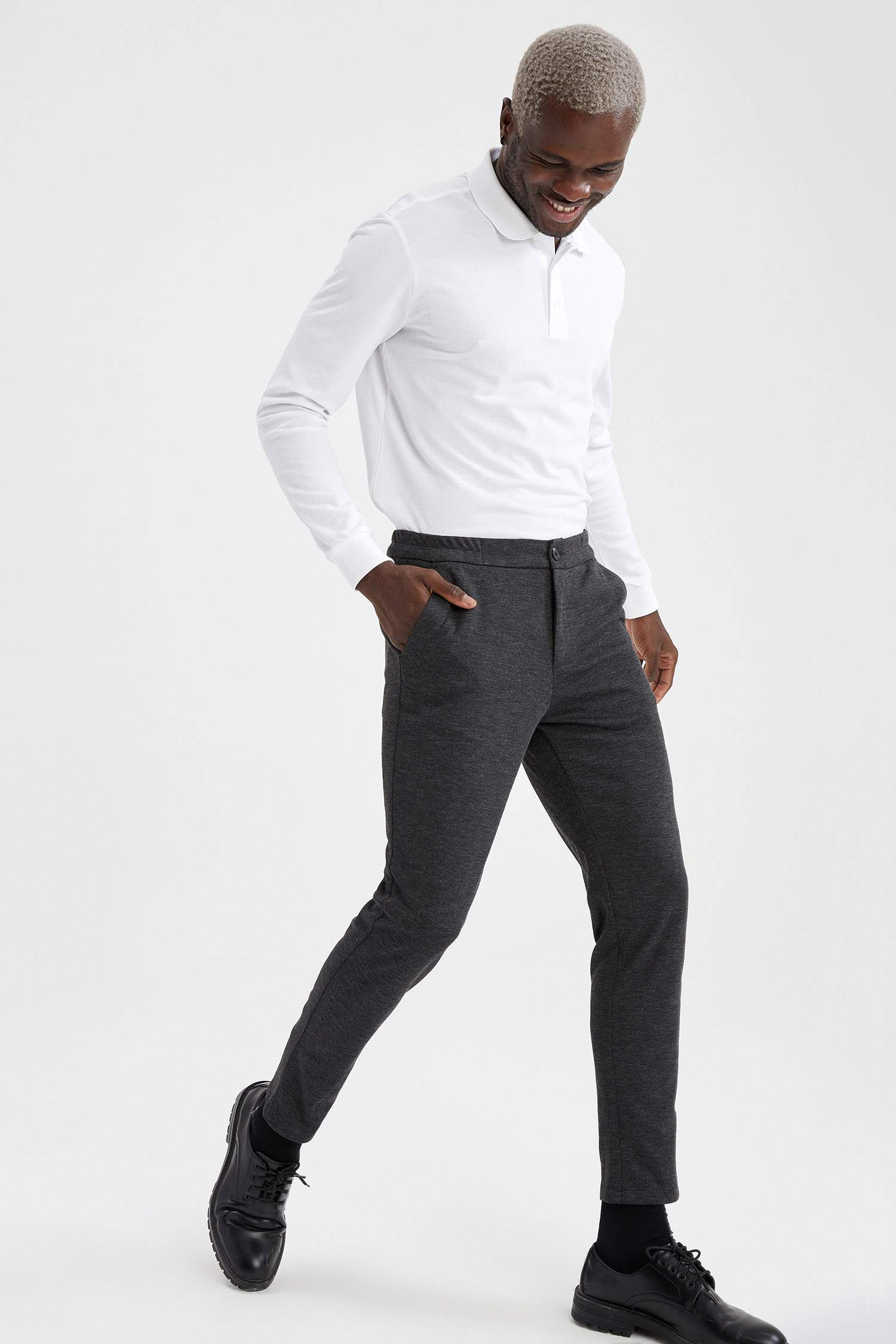 Slim Fit Polo Yaka Basic Uzun Kollu Tişört