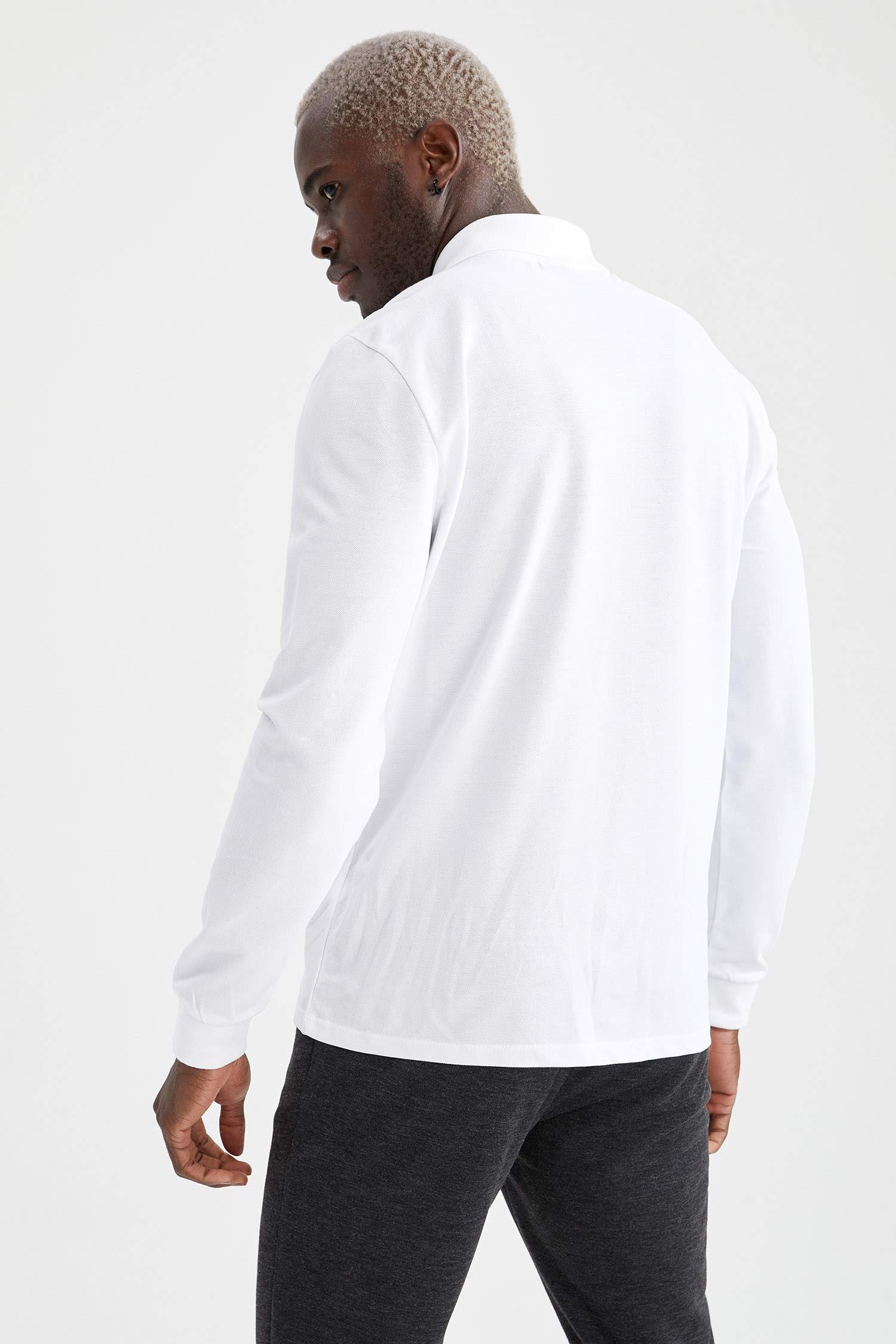 Slim Fit Polo Yaka Basic Uzun Kollu Tişört