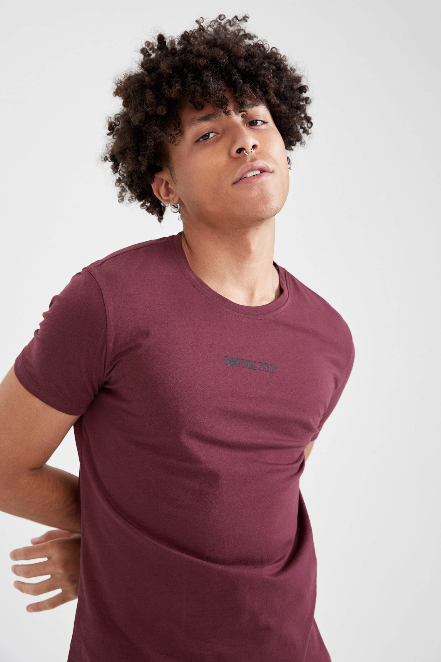 Slim Fit Bisiklet Yaka Slogan Baskılı Kısa Kollu Tişört