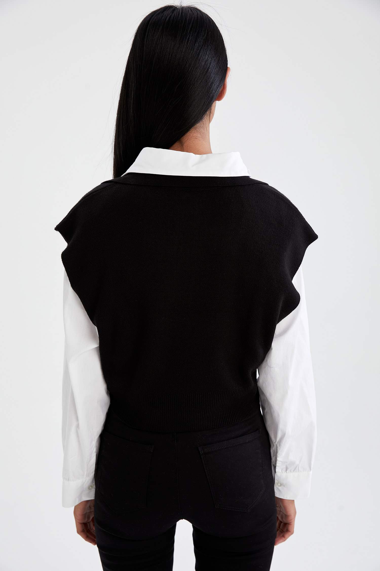 Polo Yaka Relax Fit Crop Triko Süveter