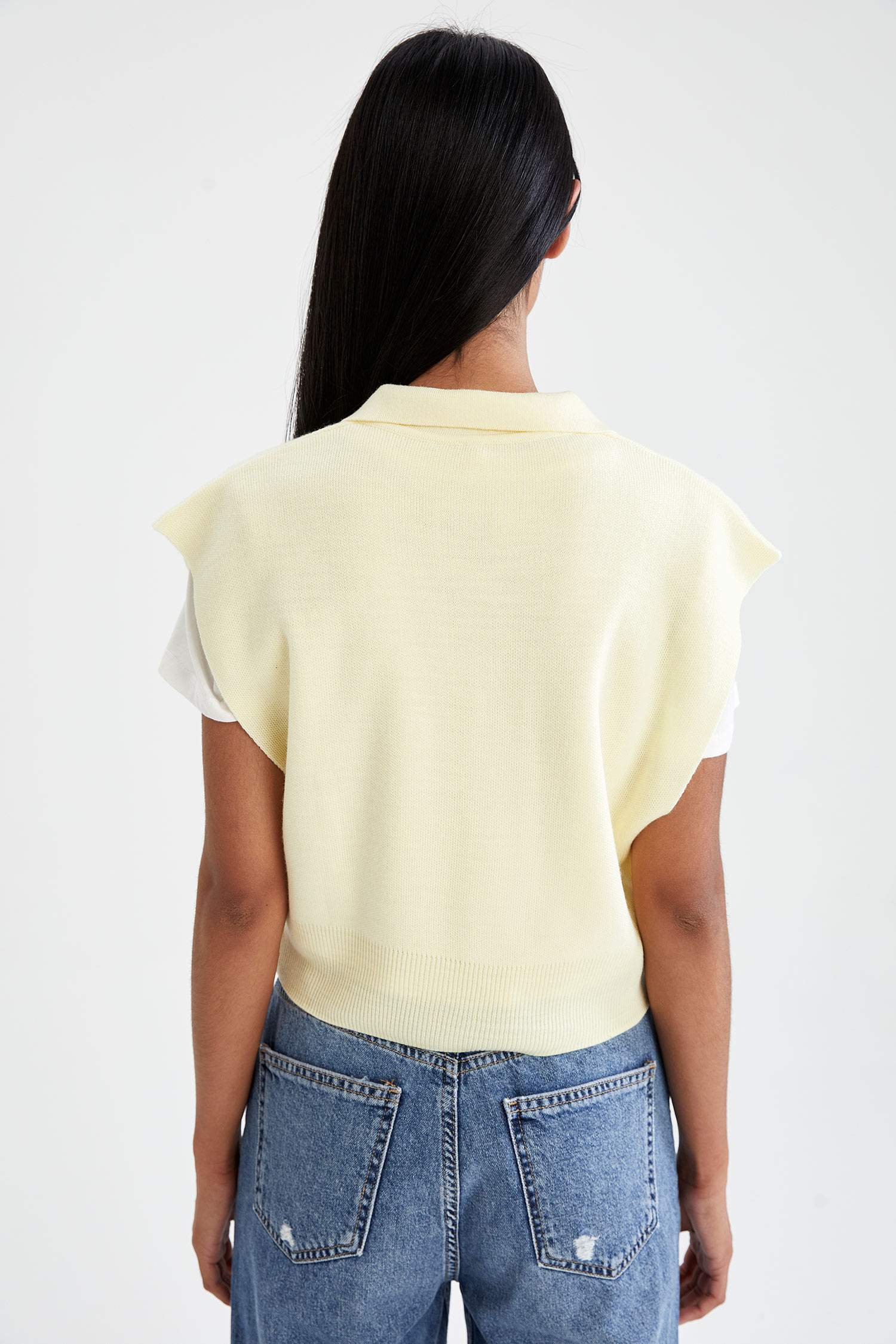 Polo Yaka Relax Fit Crop Triko Süveter