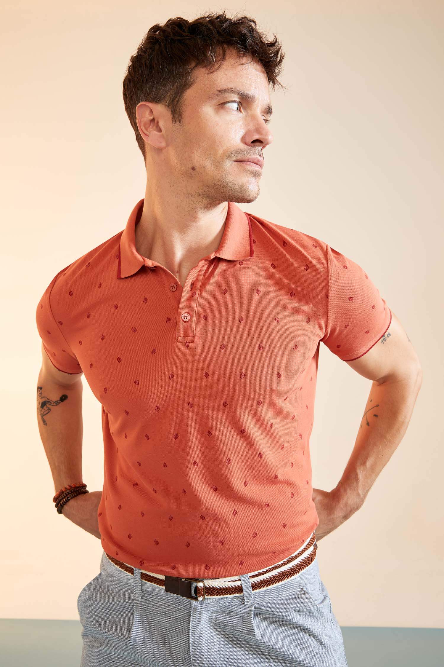 Slim Fit Polo Yaka Desenli Kısa Kollu Tişört