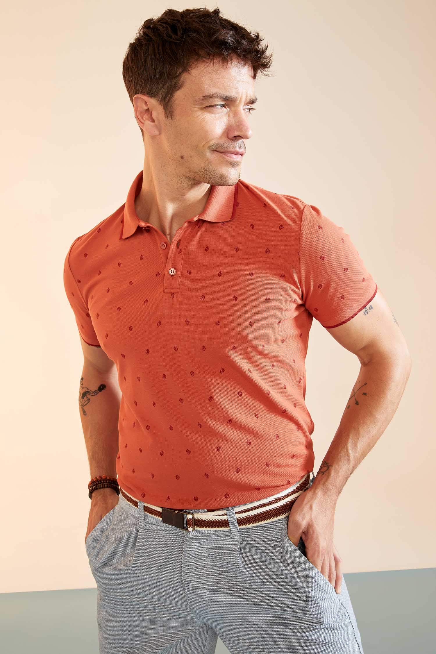 Slim Fit Polo Yaka Desenli Kısa Kollu Tişört
