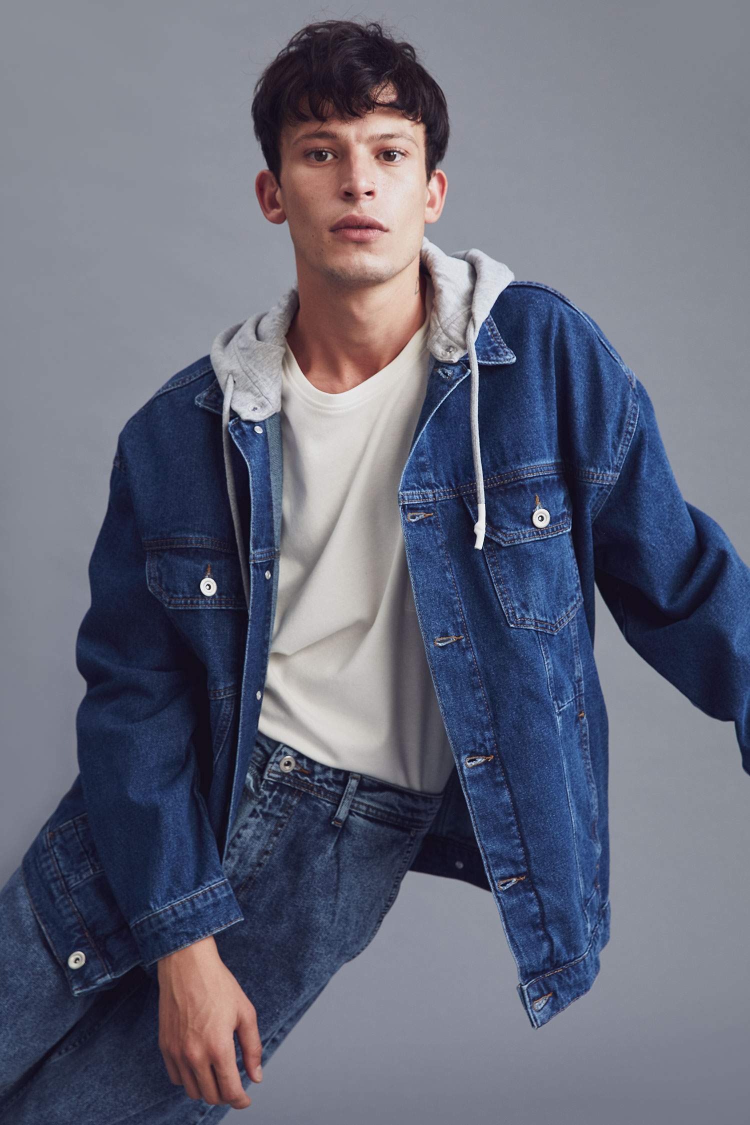 Slim Fit Kapüşonlu Jean Ceket