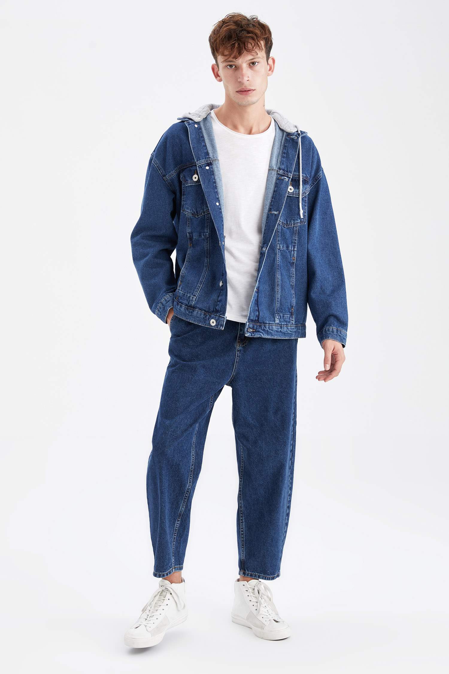 Slim Fit Kapüşonlu Jean Ceket