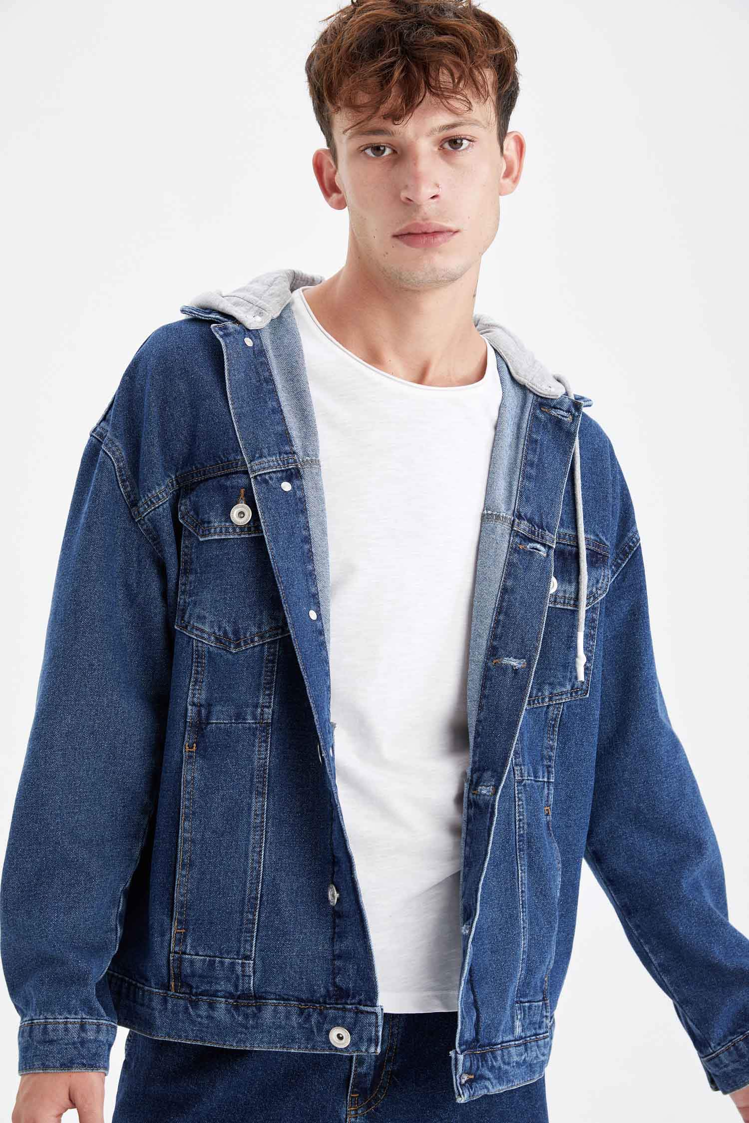 Slim Fit Kapüşonlu Jean Ceket