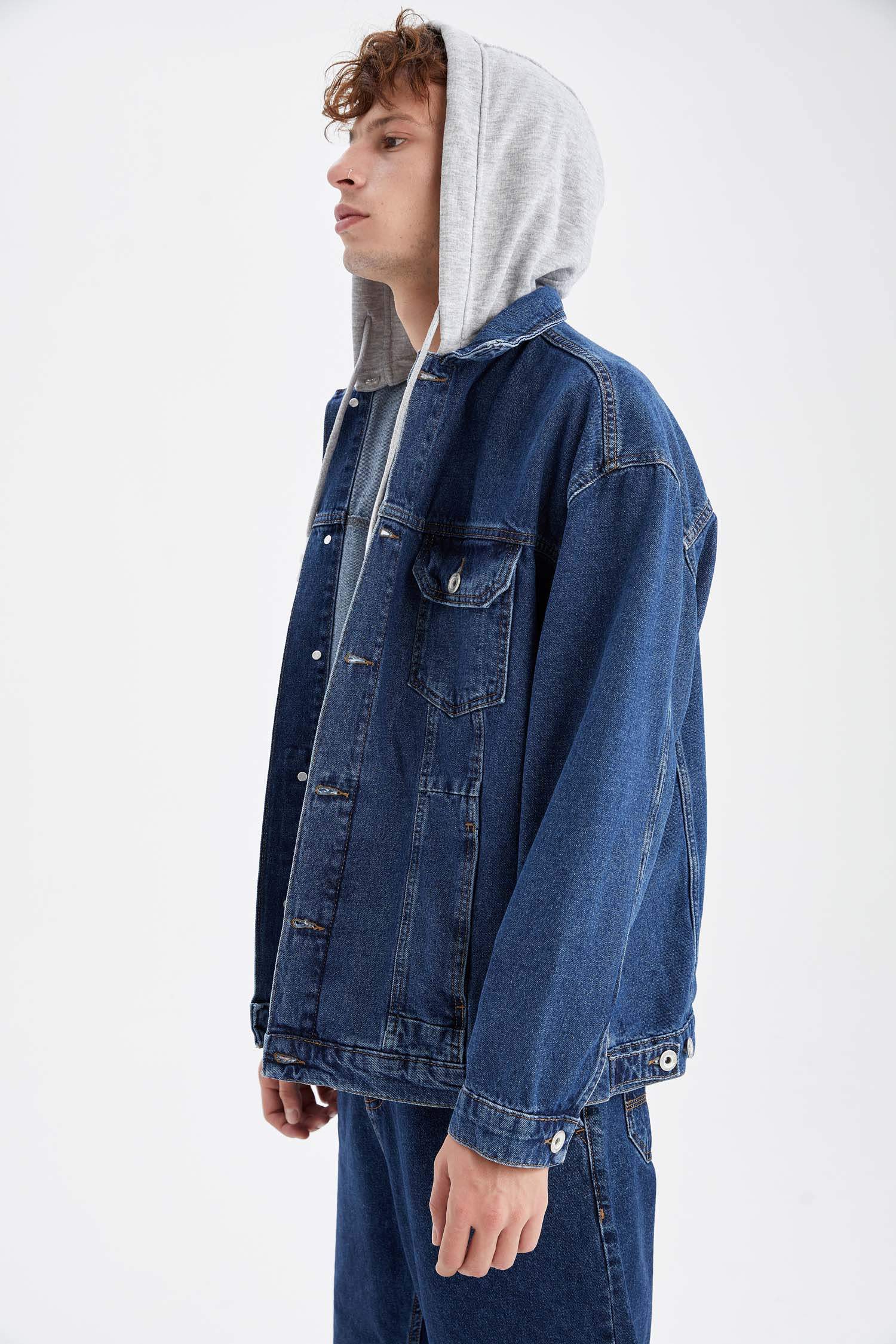 Slim Fit Kapüşonlu Jean Ceket