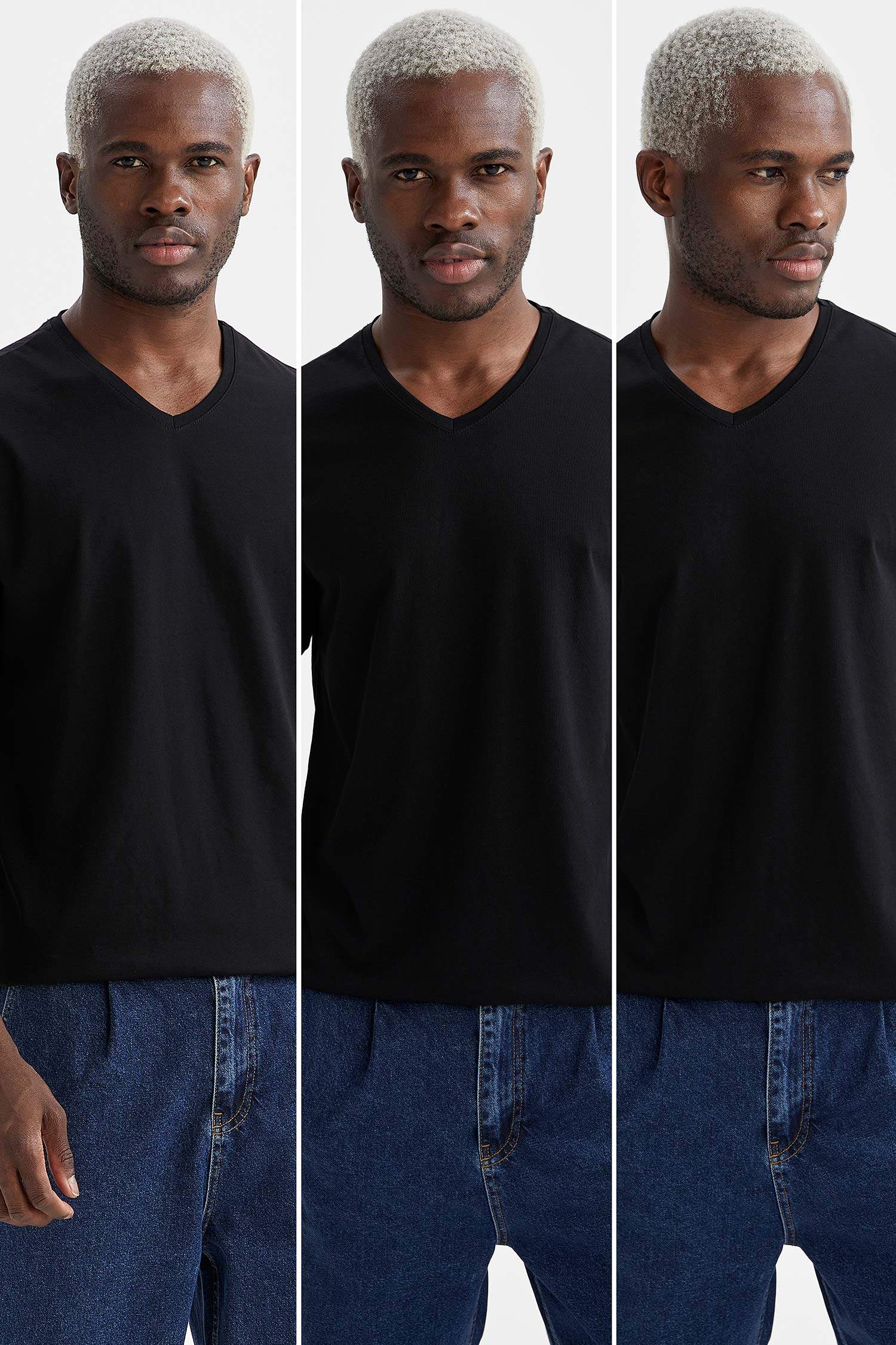 Regular Fit V Yaka Basic 3'lü Kısa Kollu Tişört
