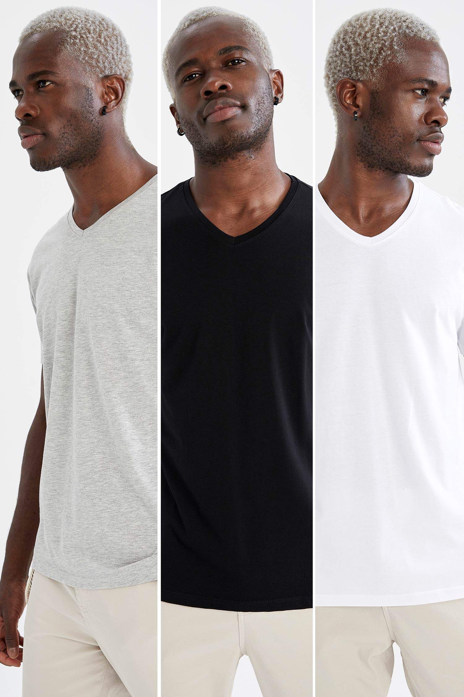 Regular Fit V Yaka Basic 3'lü Kısa Kollu Tişört