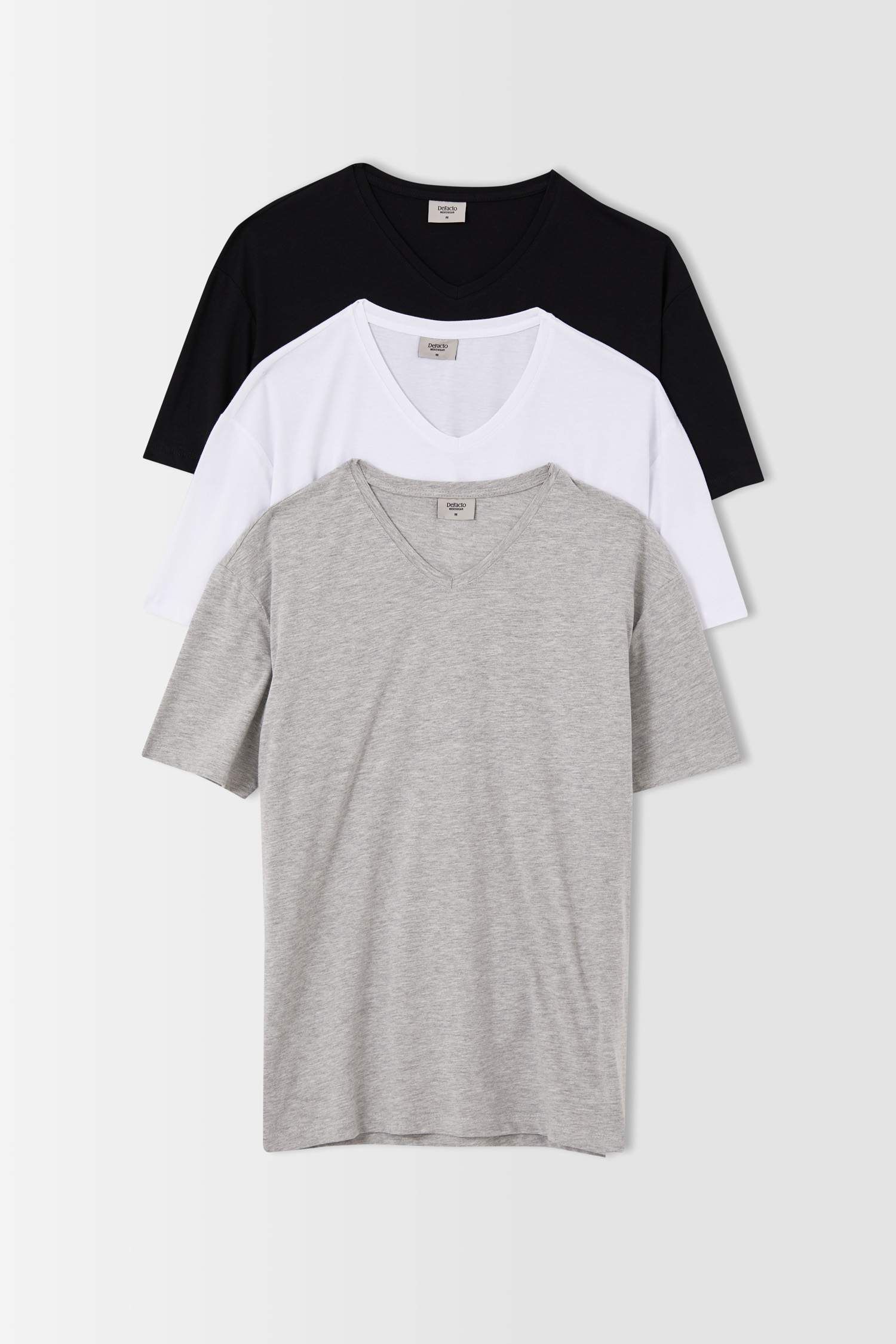 Regular Fit V Yaka Basic 3'lü Kısa Kollu Tişört