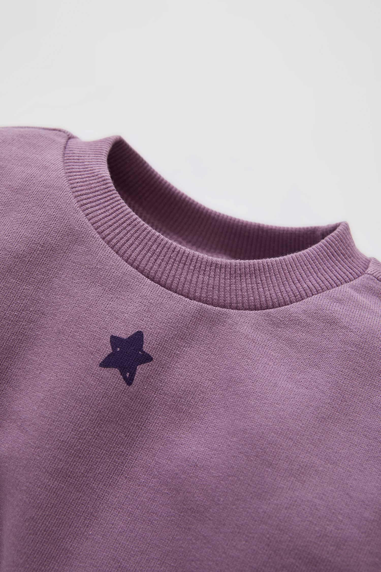 Kız Bebek Regular Fit Bisiklet Yaka Yıldız Baskılı Pamuklu Sweatshirt