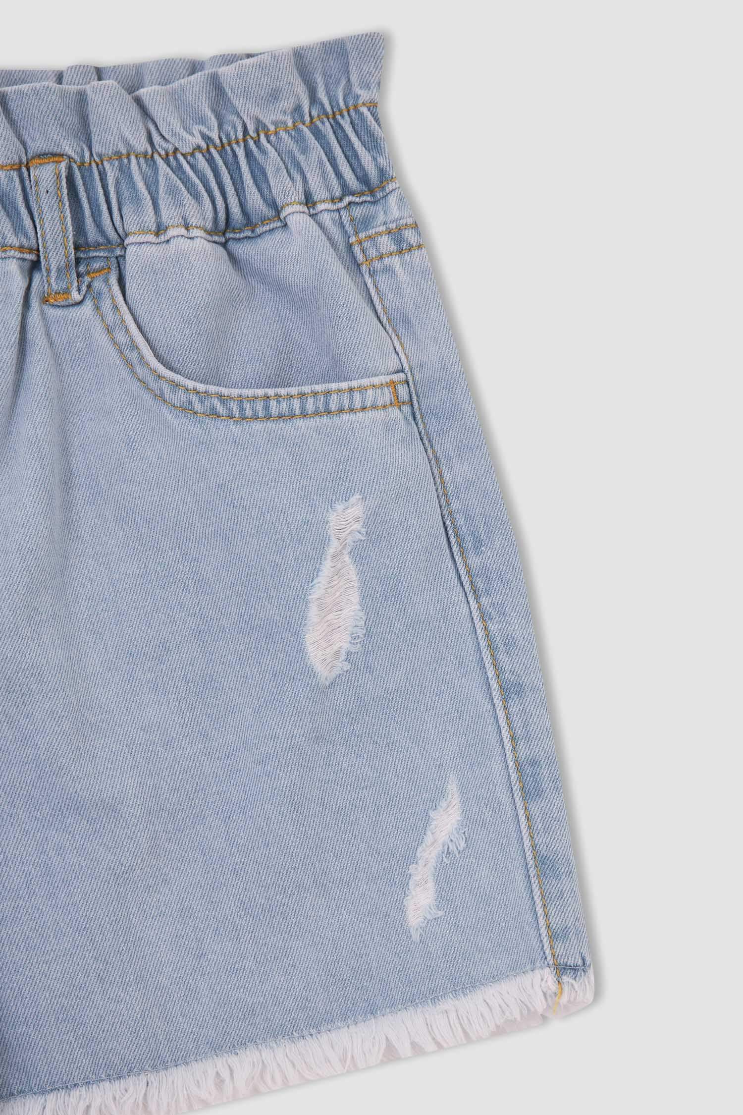 Kız Çocuk Mom Fit Yırtık Detaylı jean Şort