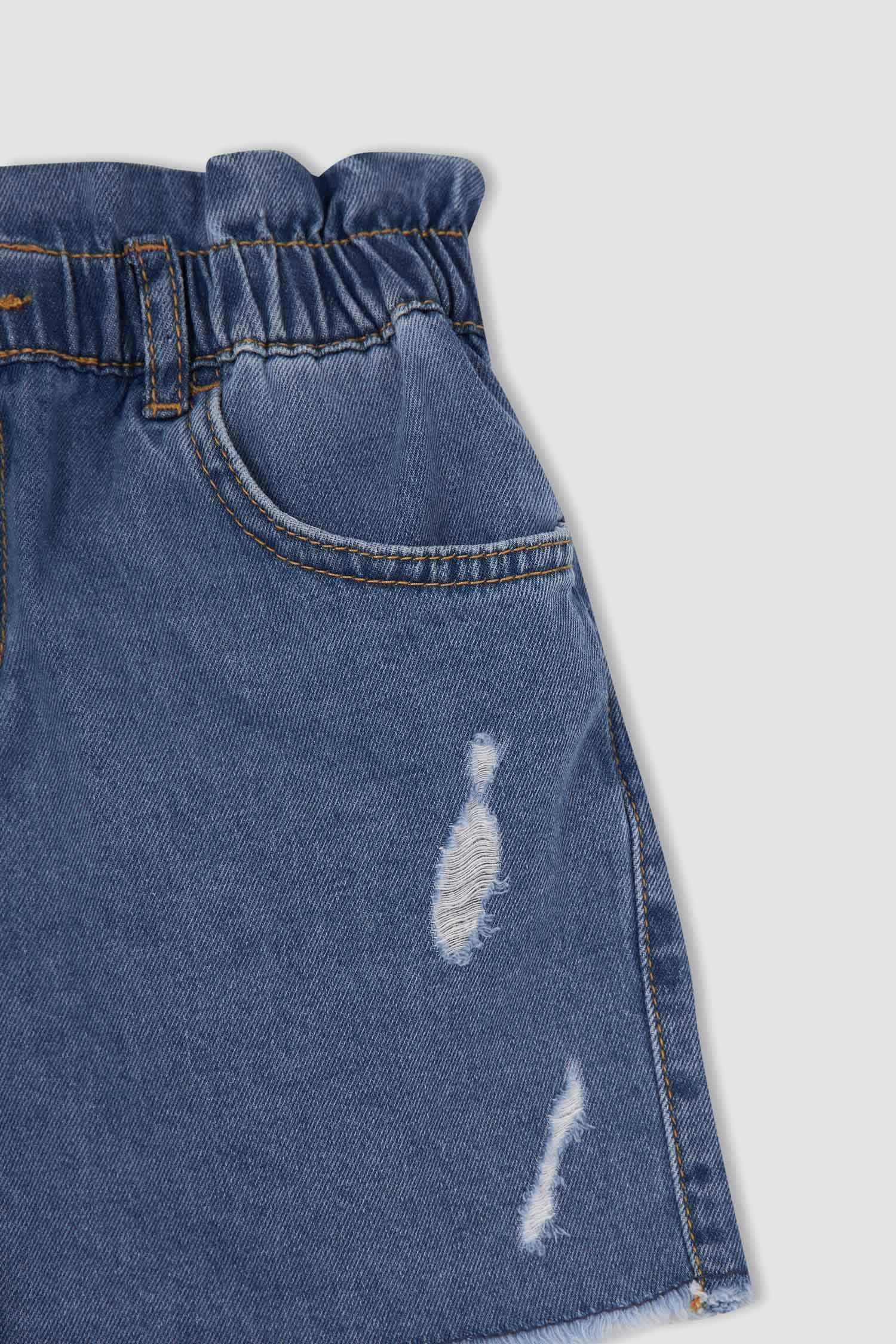 Kız Çocuk Mom Fit Yırtık Detaylı jean Şort