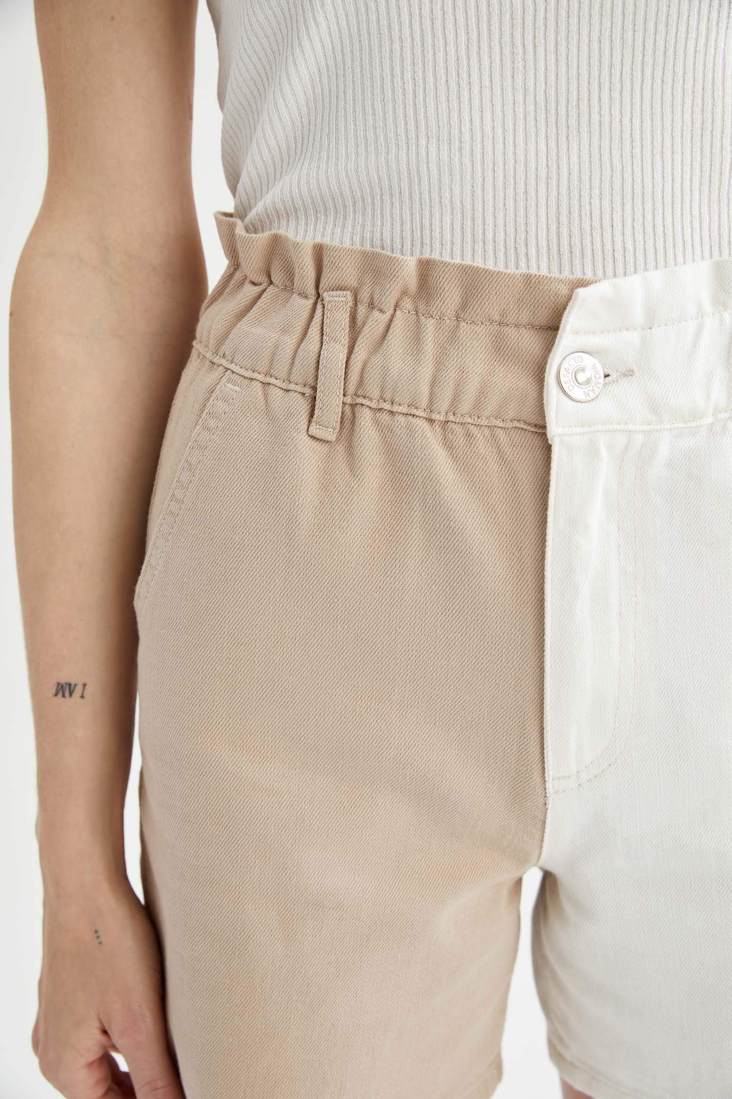 Renk Bloklu Paper Bag Mini Şort