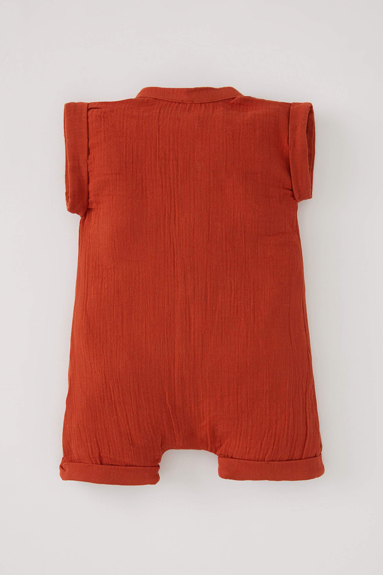 Unisex Kısa Kollu Pamuklu Dokulu Kısa Tulum