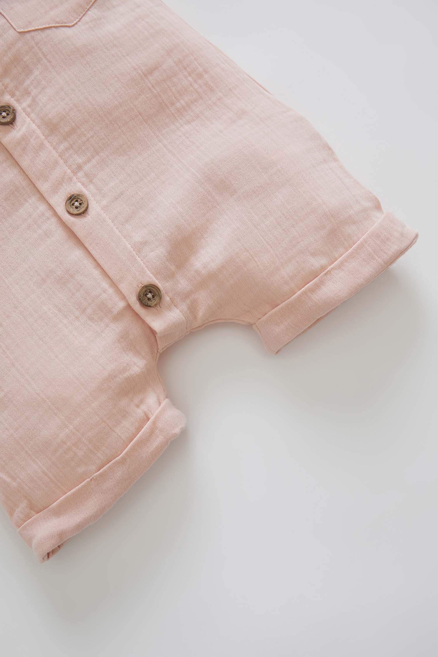 Unisex Kısa Kollu Pamuklu Dokulu Kısa Tulum