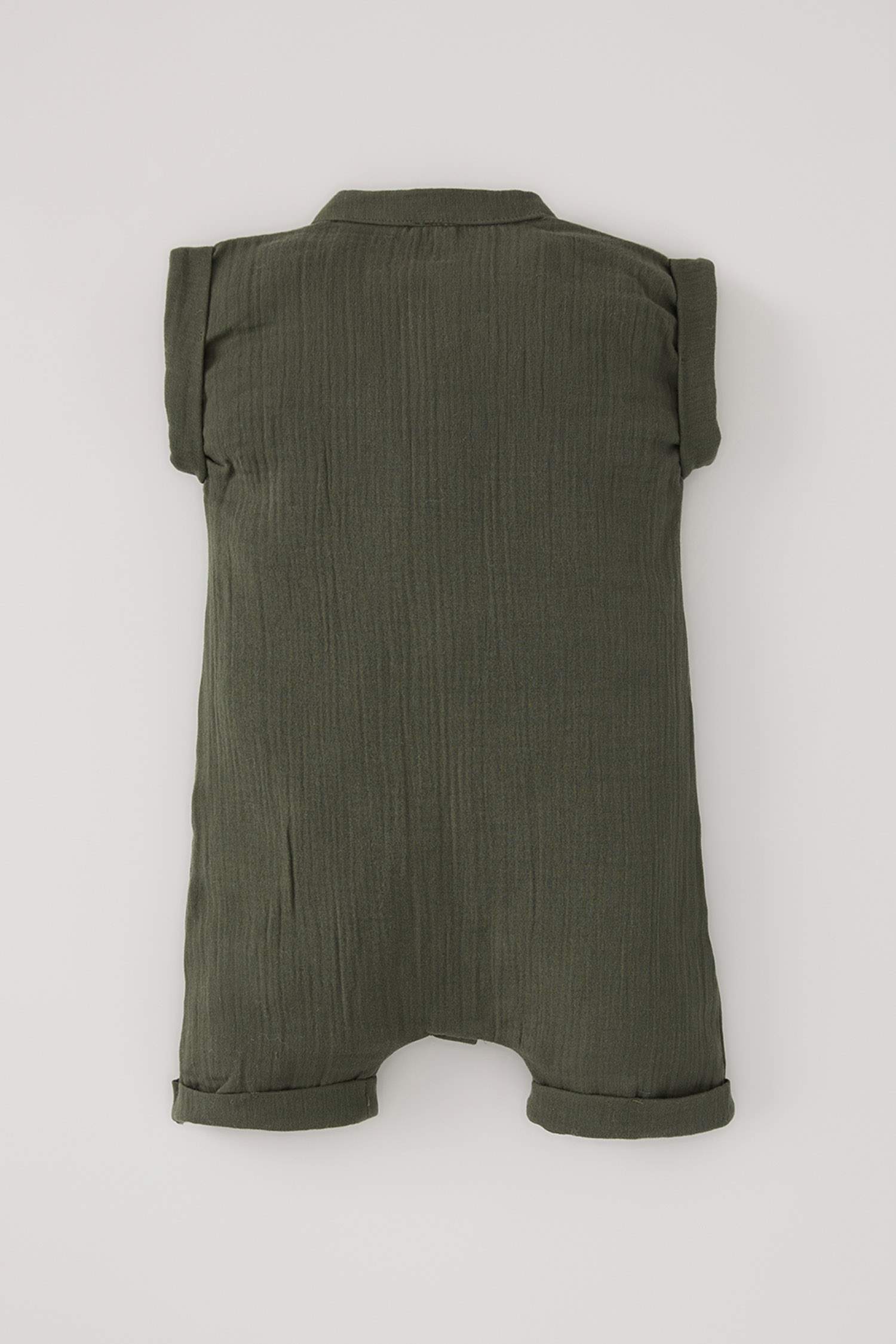 Unisex Kısa Kollu Pamuklu Dokulu Müslin Kısa Tulum
