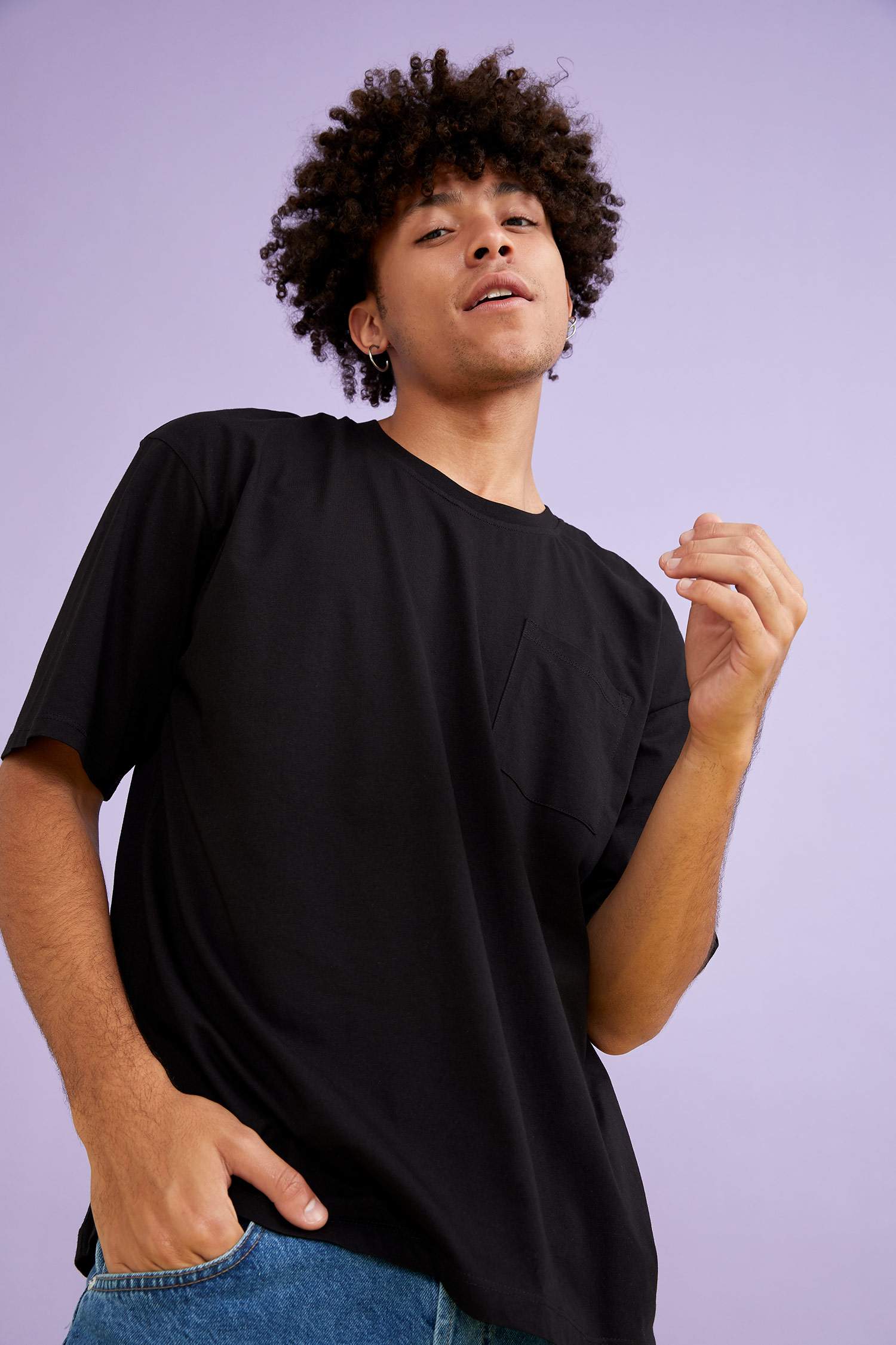 Oversize Fit Bisiklet Yaka Basic Kısa Kollu Pamuklu Penye Tişört