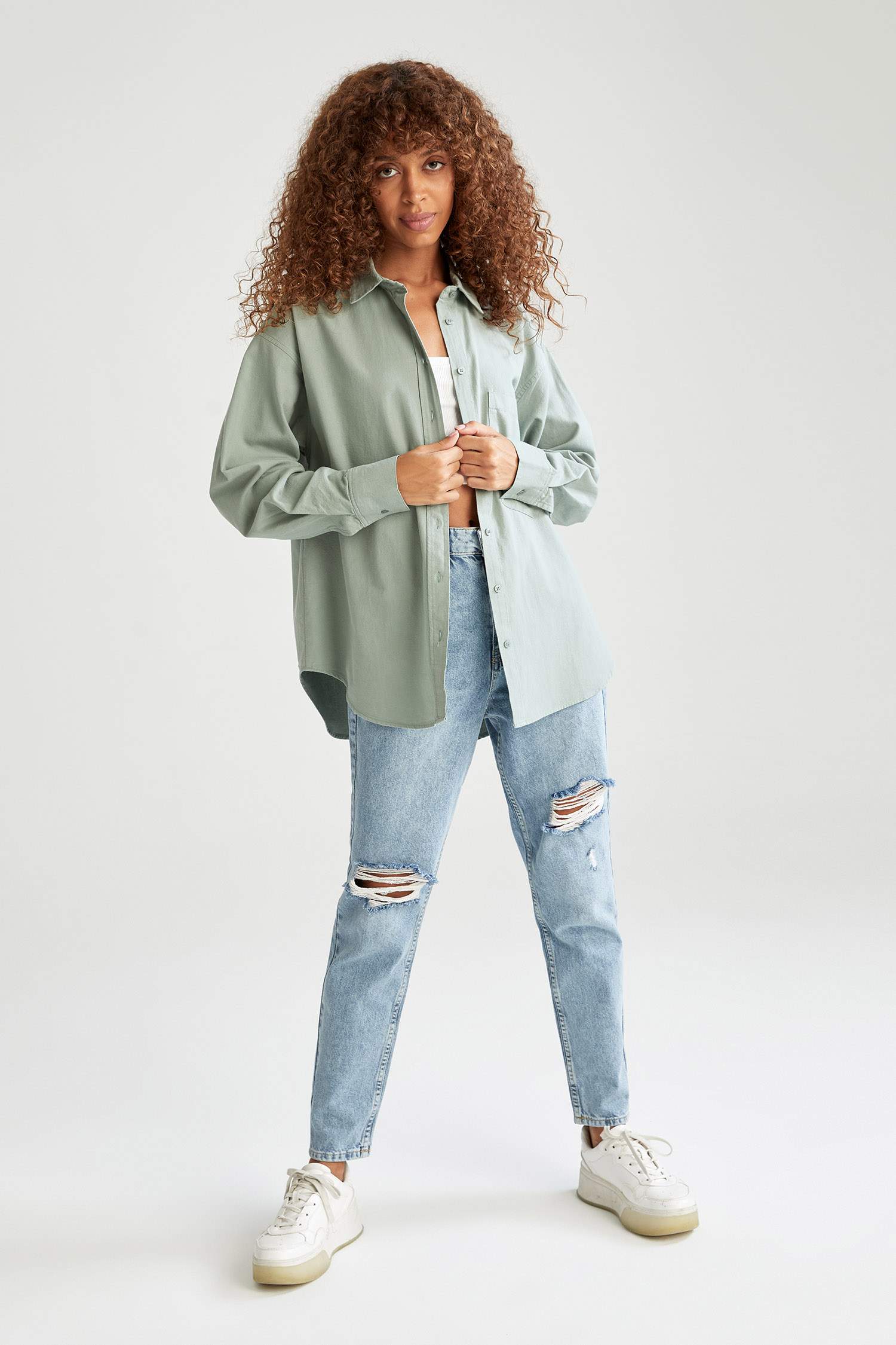 Oversize Fit Cepli Pamuklu Oxford Gömlek