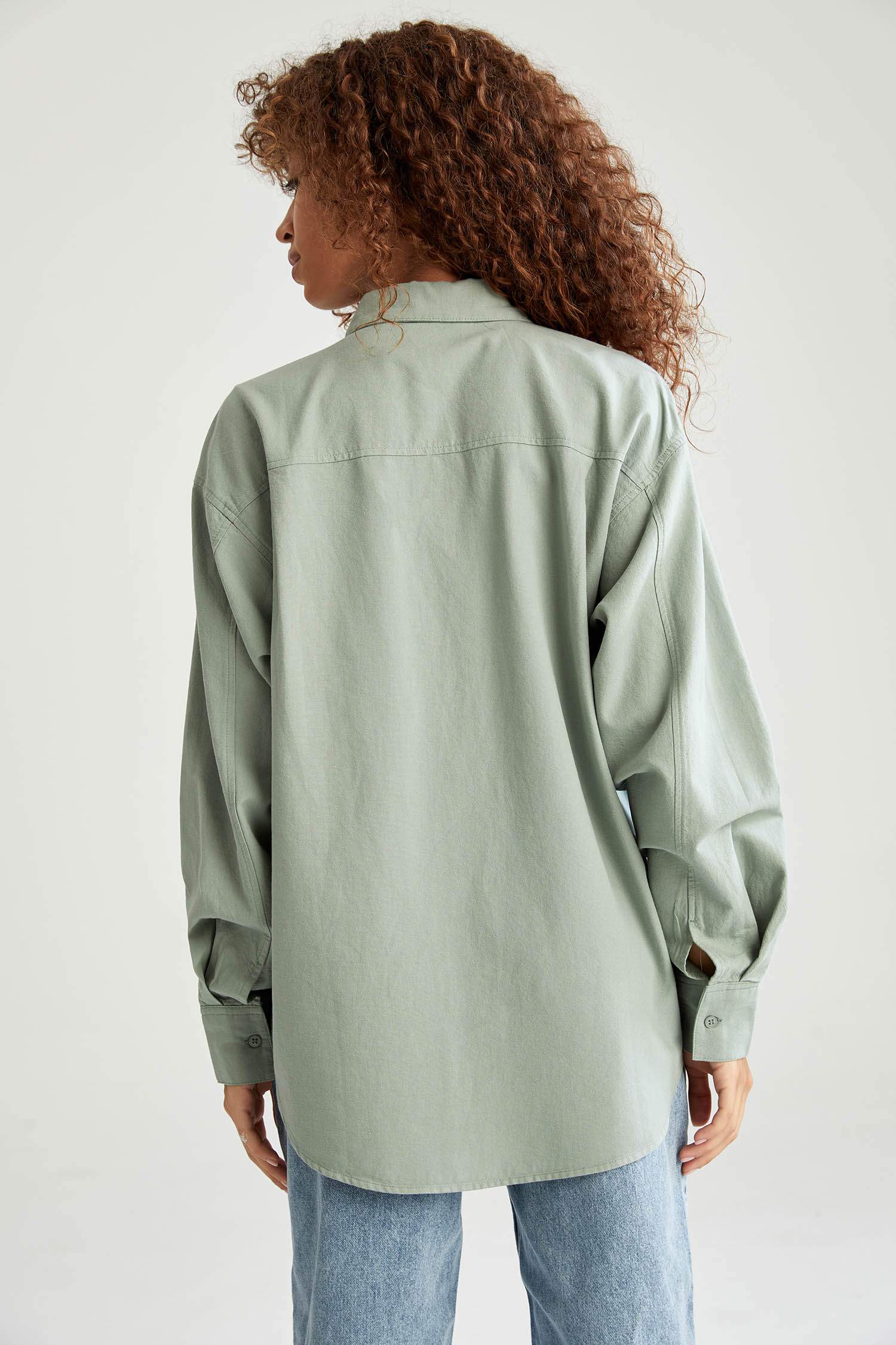 Oversize Fit Cepli Pamuklu Oxford Gömlek