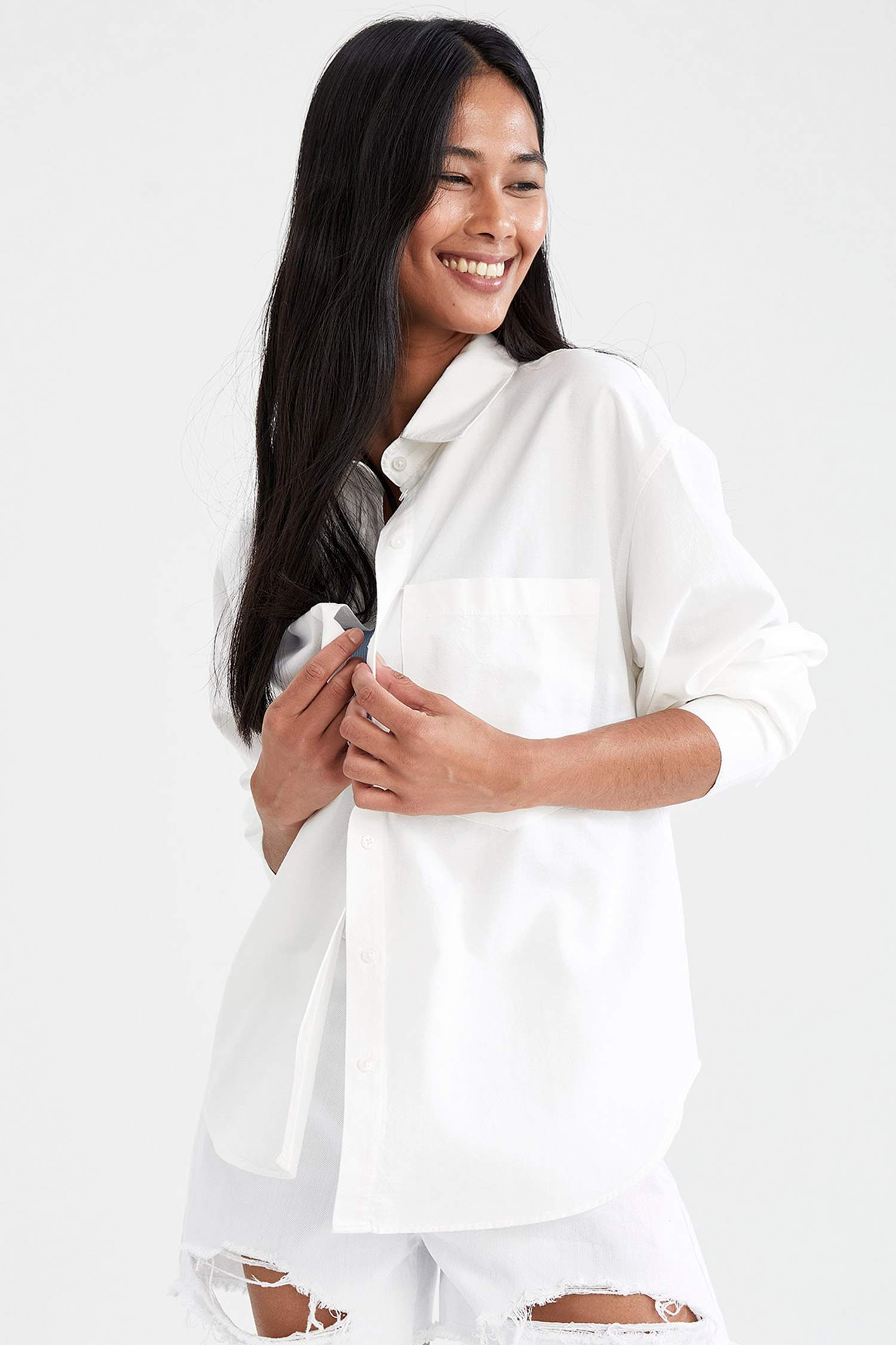Oversize Fit Cepli Pamuklu Oxford Gömlek