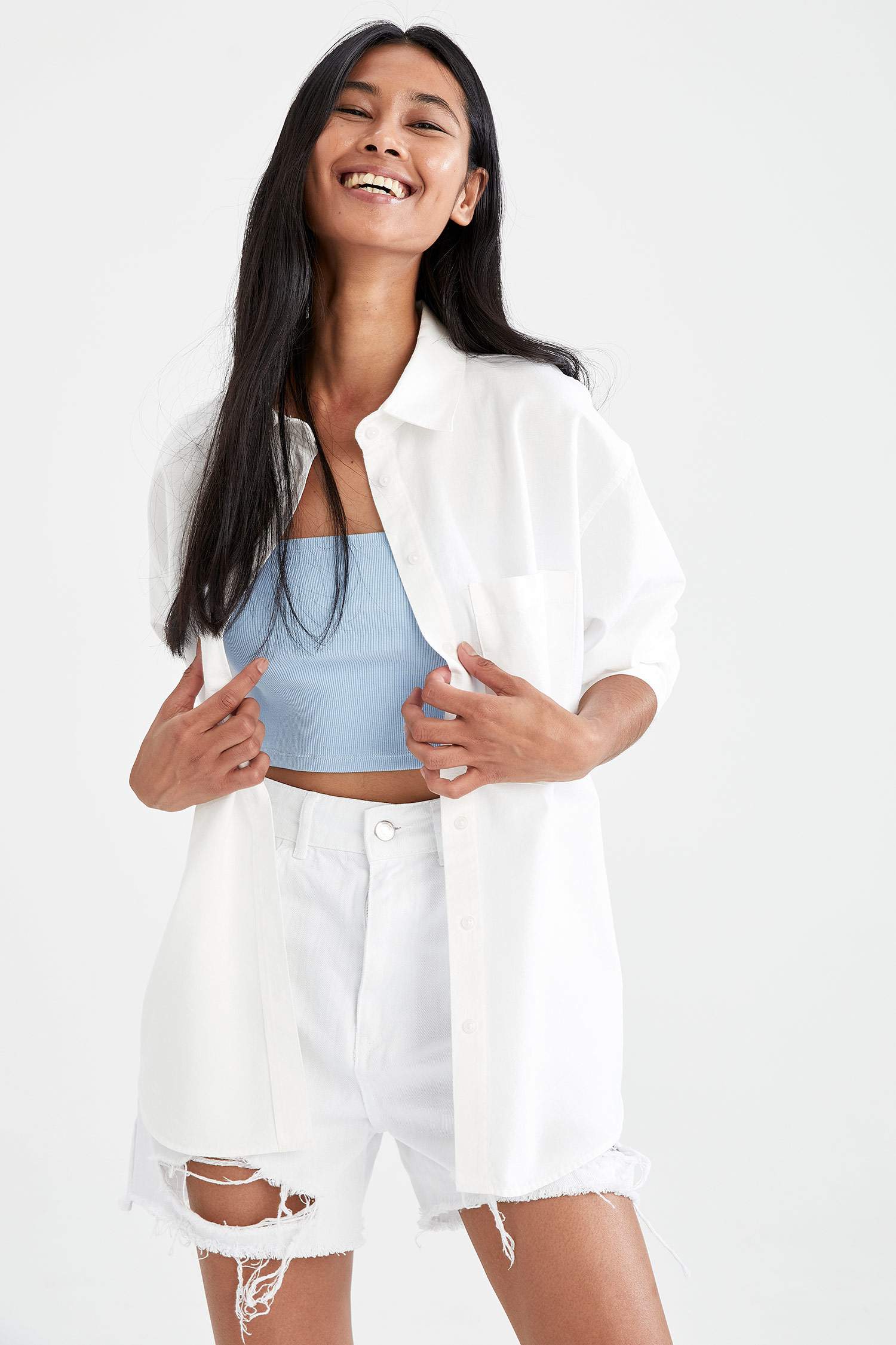Oversize Fit Cepli Pamuklu Oxford Gömlek