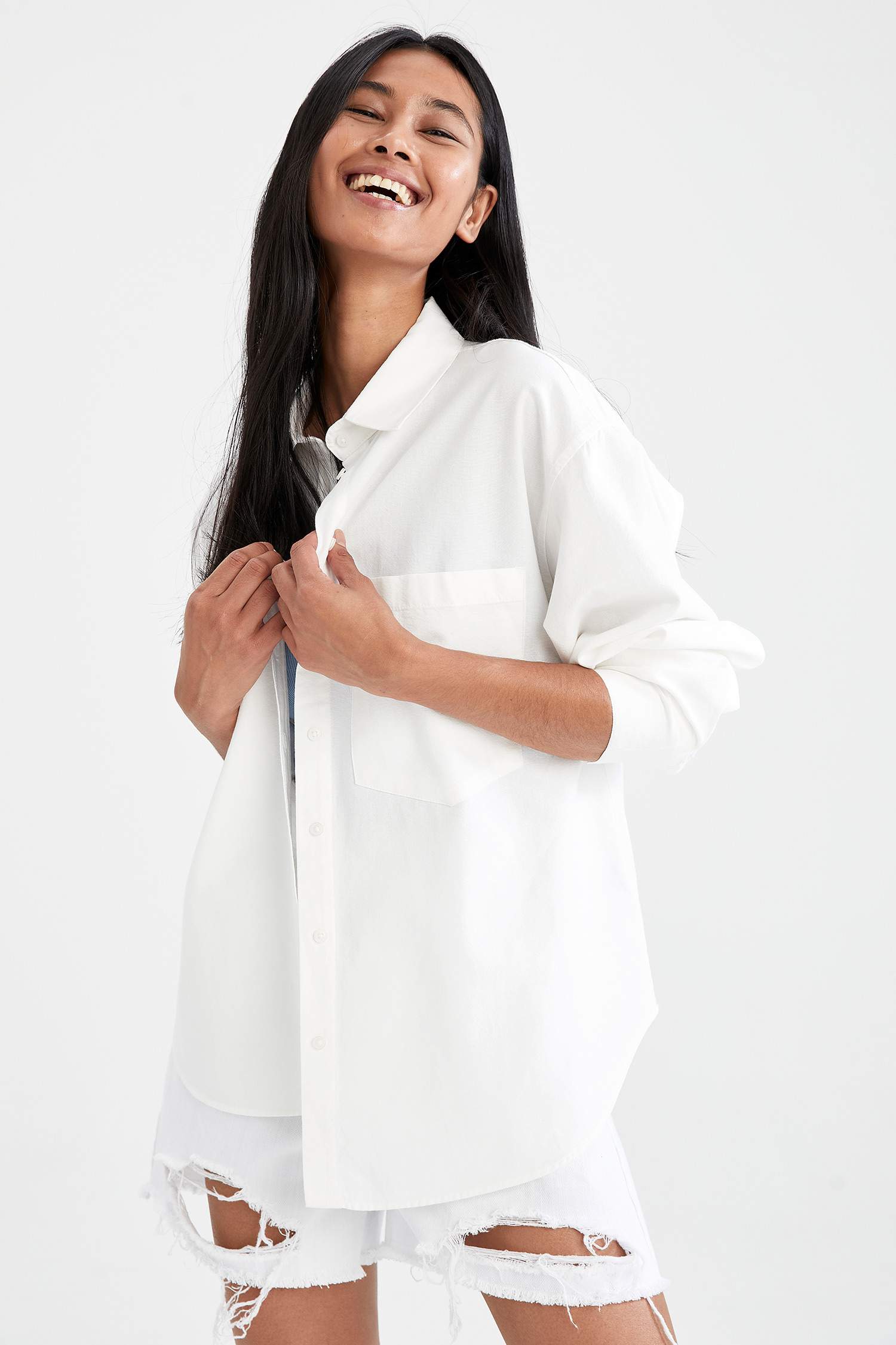 Oversize Fit Cepli Pamuklu Oxford Gömlek
