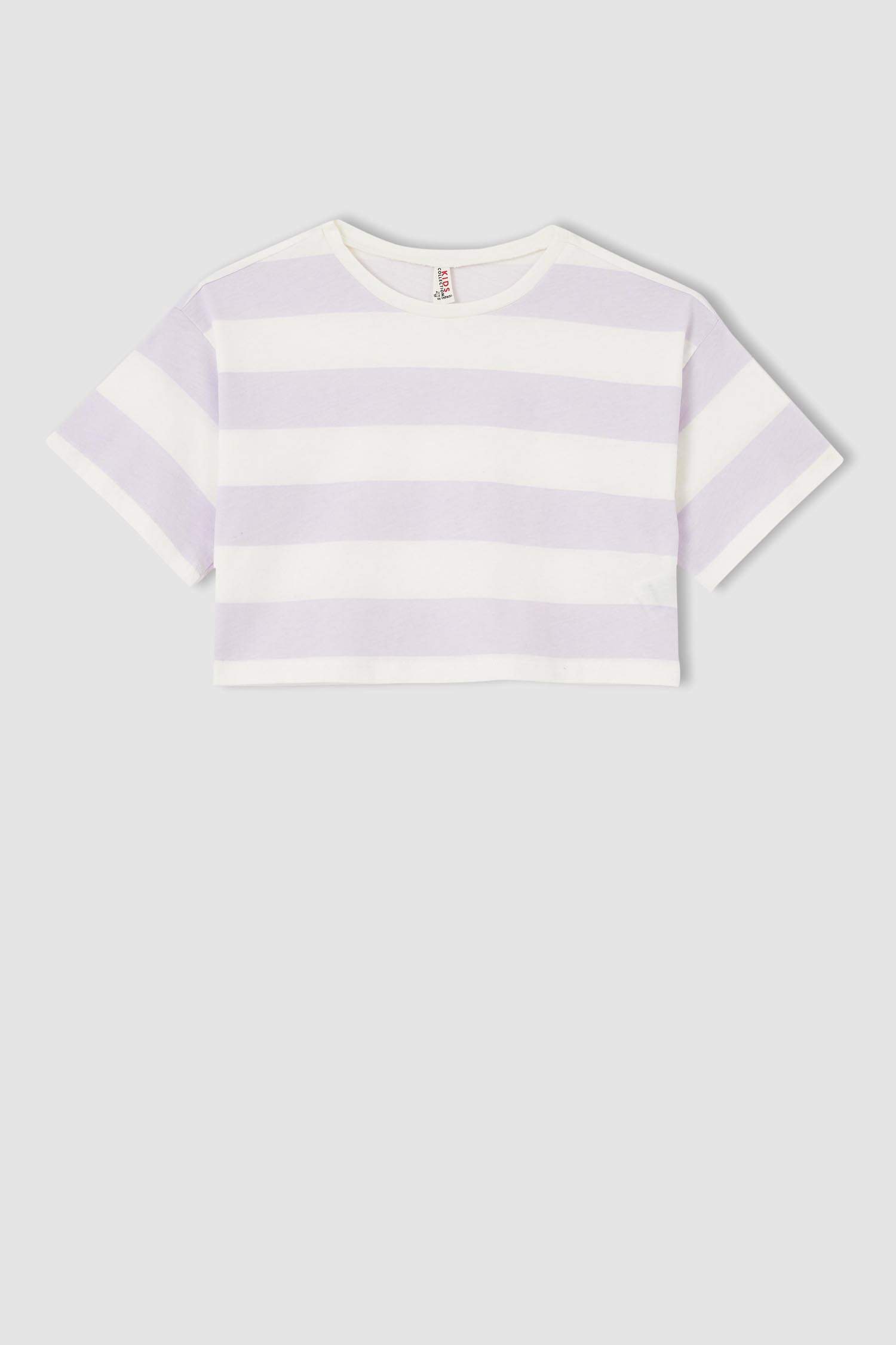 Kız Çocuk Çizgili Crop Kısa Kollu Tişört