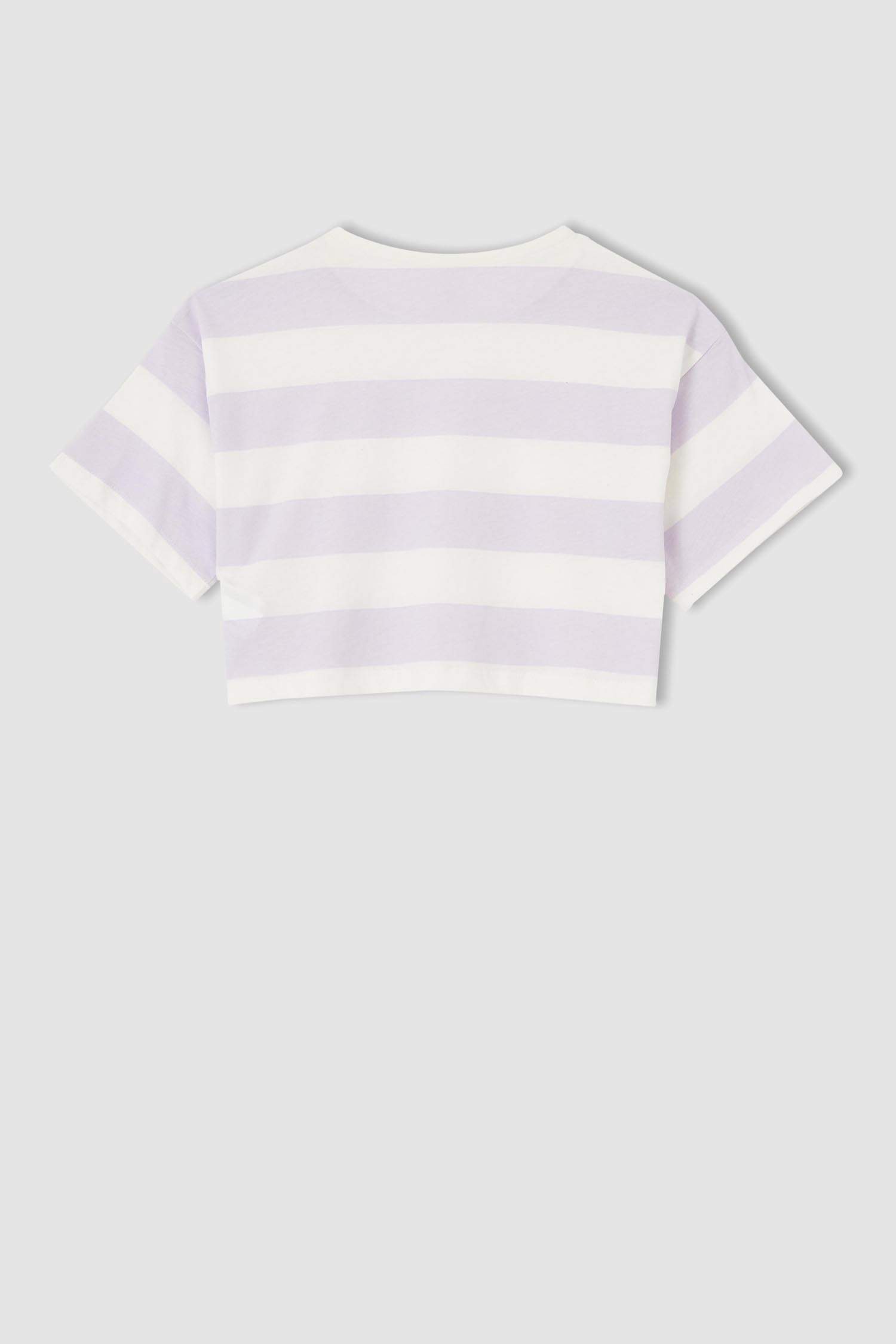 Kız Çocuk Çizgili Crop Kısa Kollu Tişört