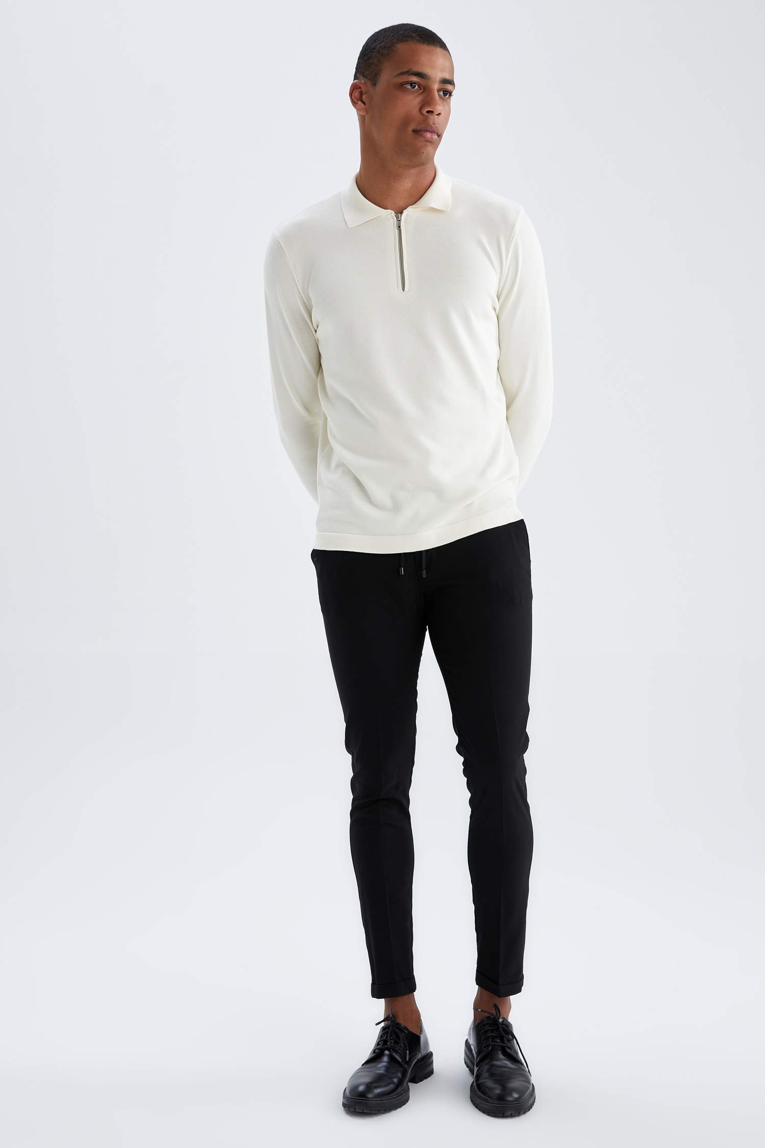 Slim Fit Polo Fermuarlı Yaka Triko Kazak