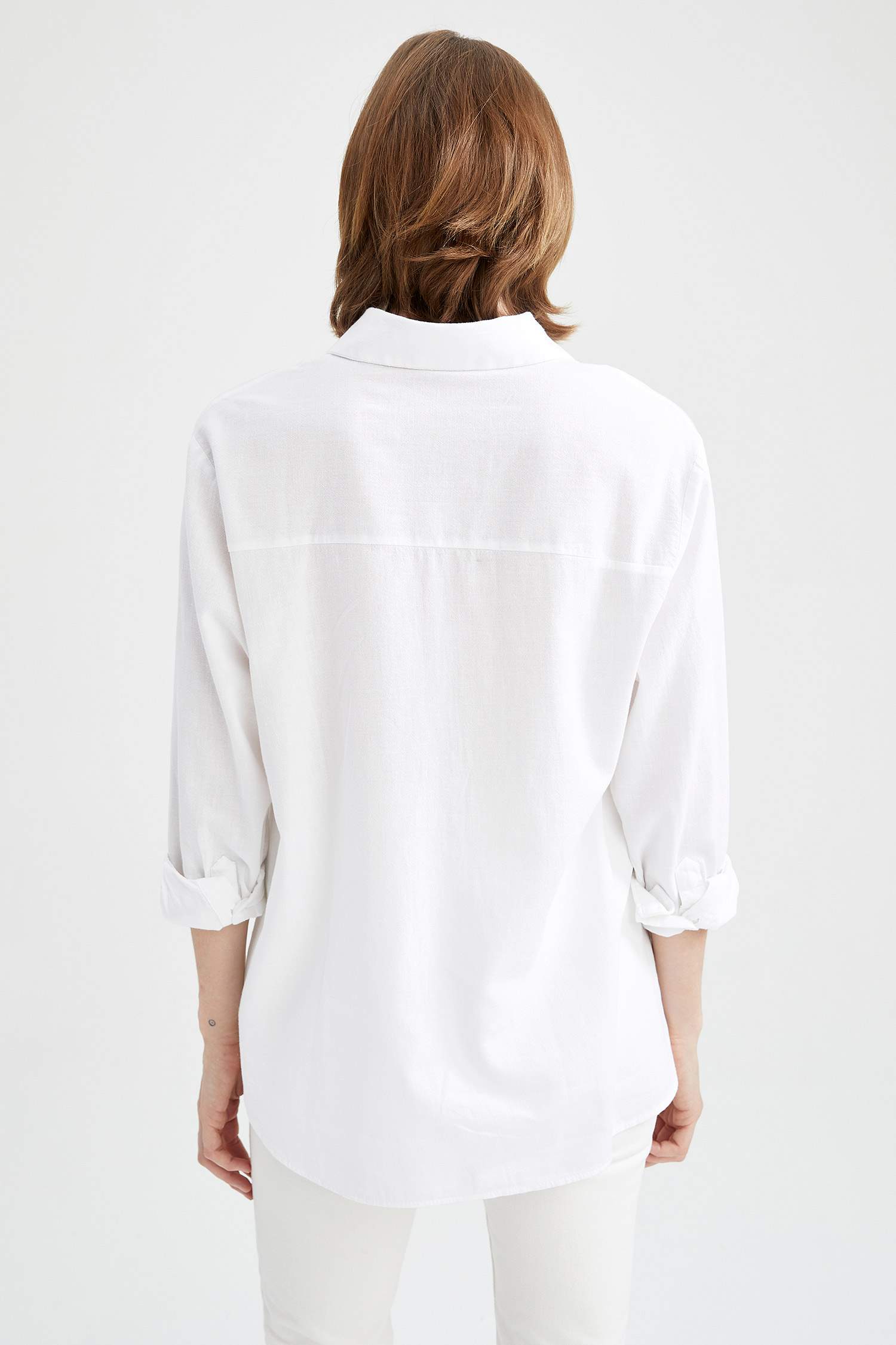 Basic Oversize Fit Keten Görünümlü Gömlek