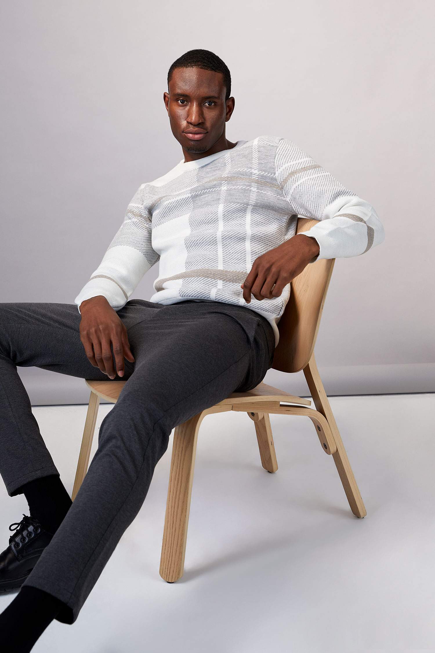 Slim Fit Ekose Desenli Triko Kazak