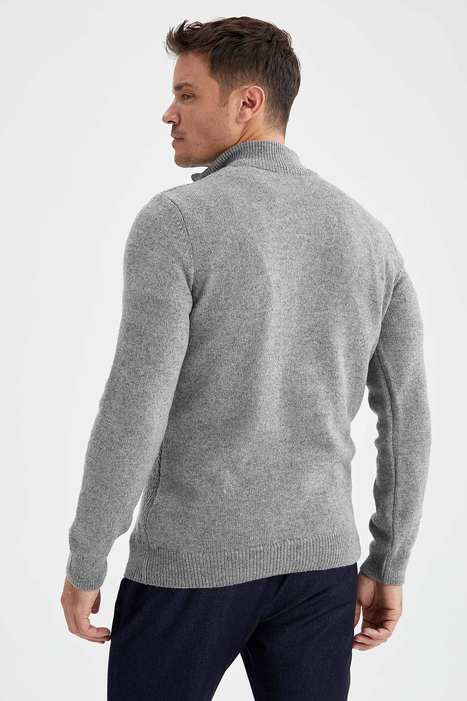 Slim Fit Yarım Balıkçı Fermuarlı Yaka Triko Yün Kazak
