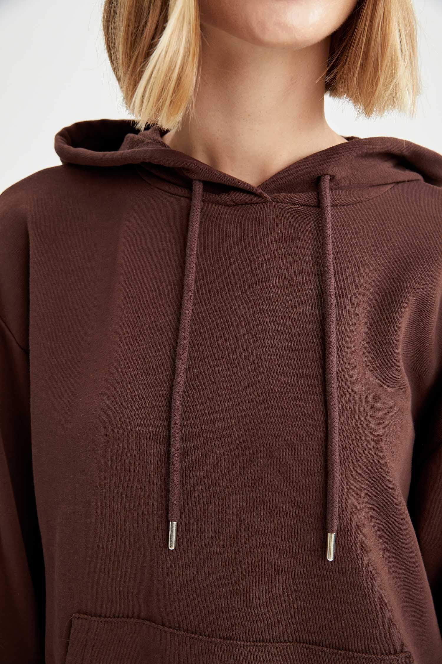 Basic Kapüşonlu Relax Fit İçi Yumuşak Tüylü Sweatshirt