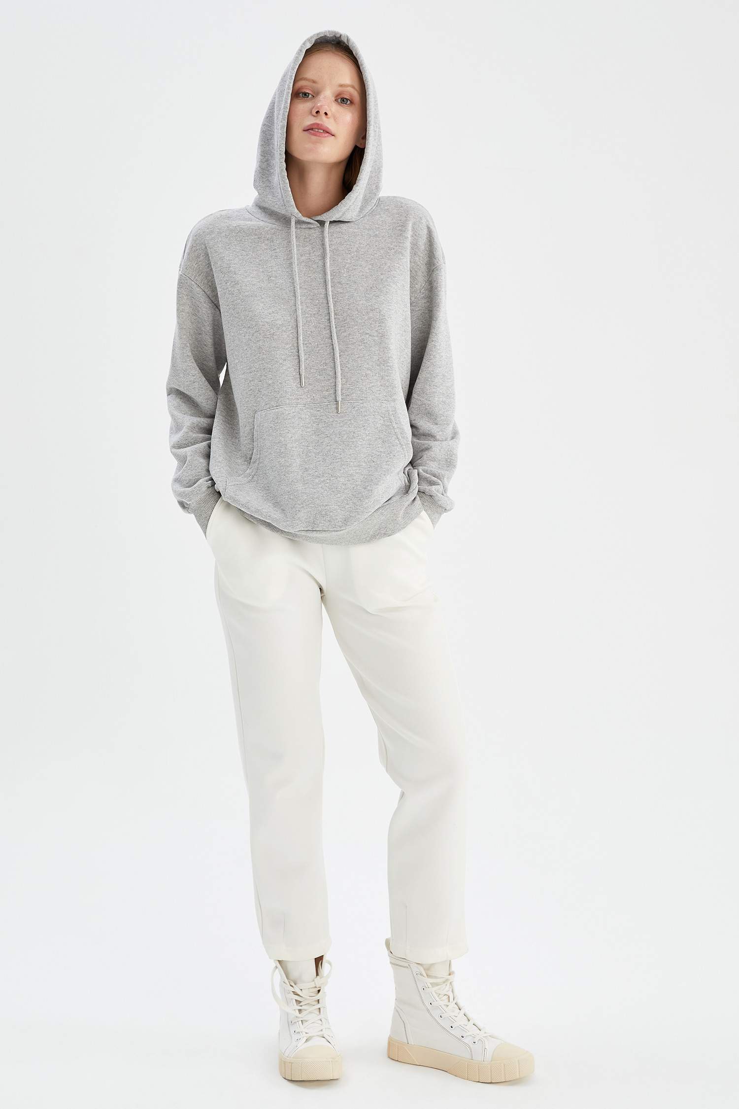 Basic Kapüşonlu Relax Fit İçi Yumuşak Tüylü Sweatshirt