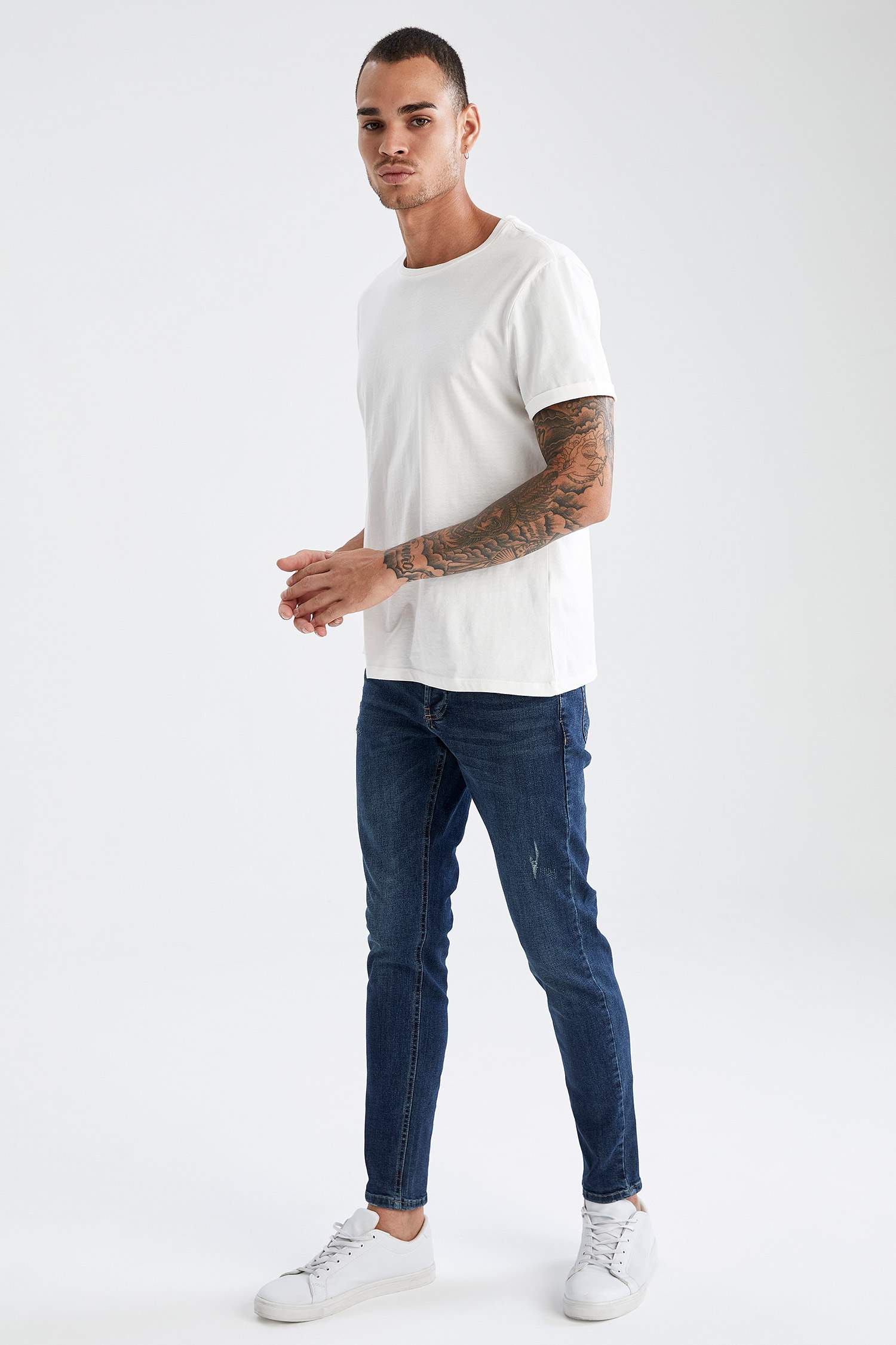 Super Skinny Fit Normal Bel Dar Paça Yırtık Detaylı Jean Pantolon