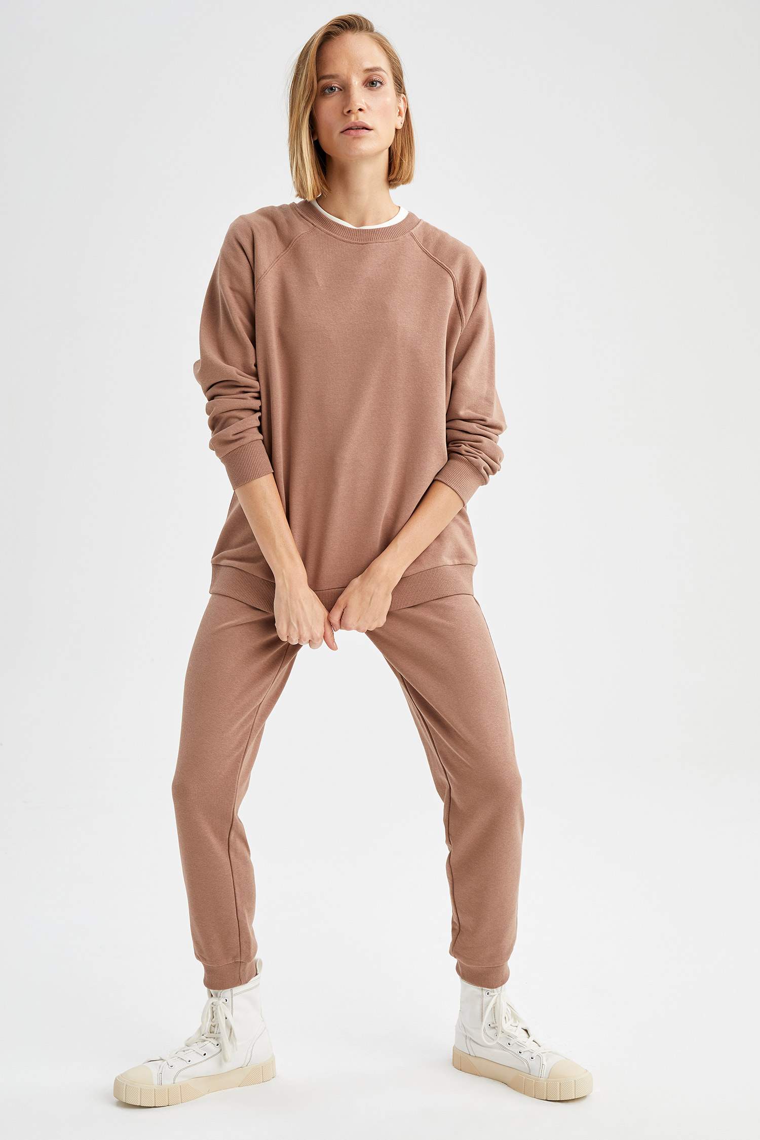 Basic Bisiklet Yaka Oversize Fit Sweatshirt
