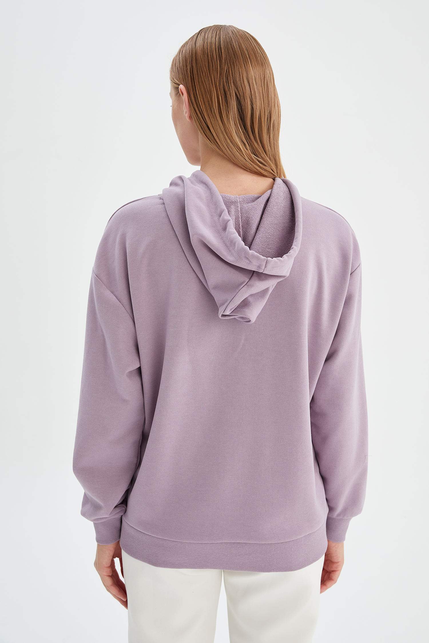 Slogan Baskılı Relax Fit Kapüşonlu İçi Yumuşak Tüylü Sweatshirt