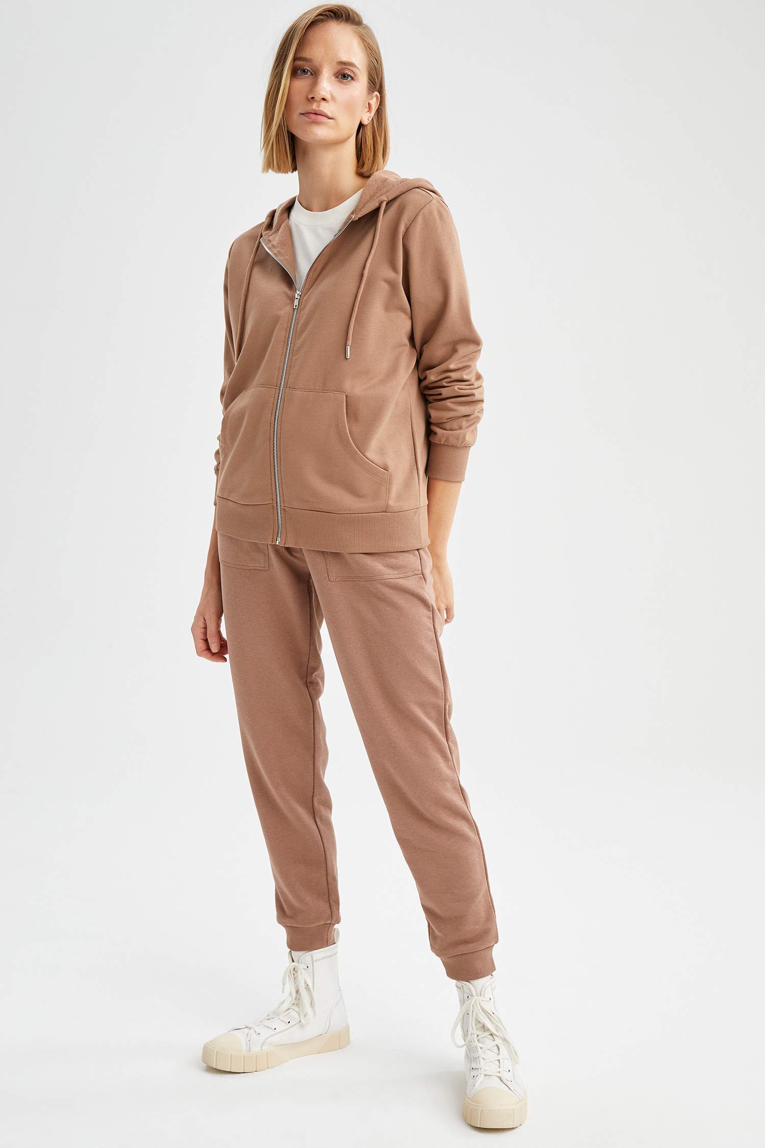 Regular Fit Basic Kapüşonlu Kanguru Cepli İçi Yumuşak Tüylü Sweat Hırka