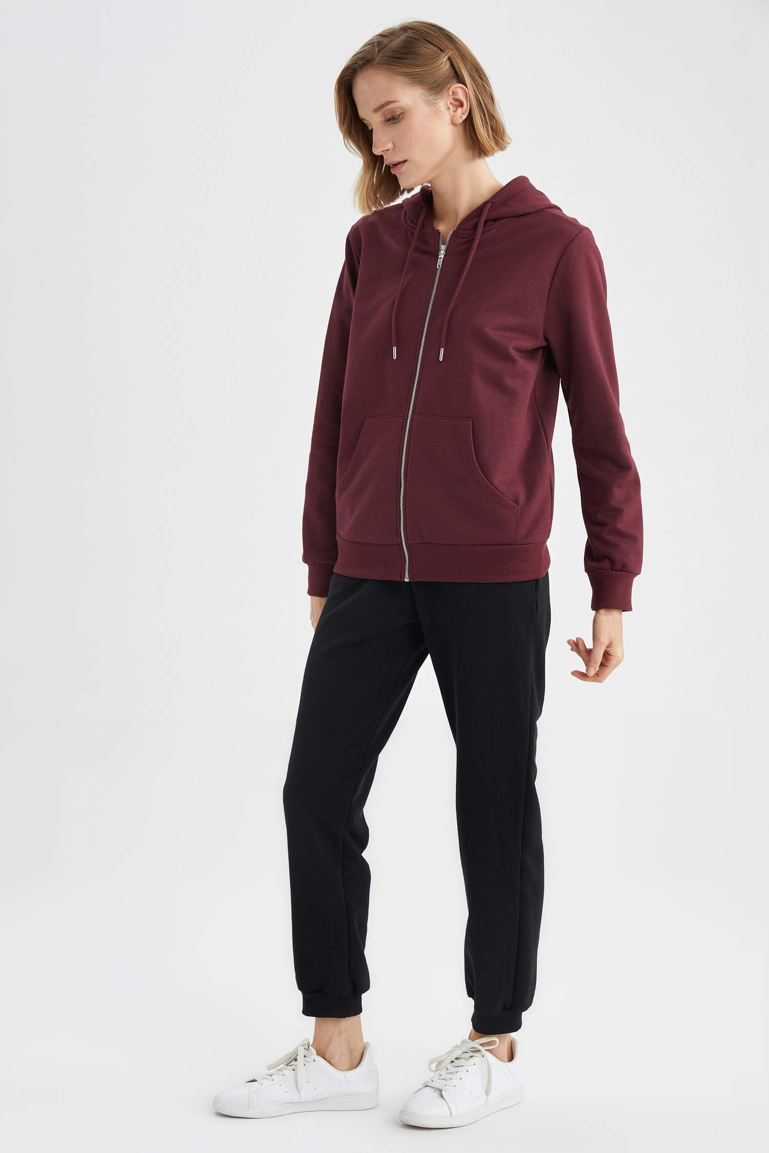 Regular Fit Basic Kapüşonlu Kanguru Cepli İçi Yumuşak Tüylü Sweat Hırka