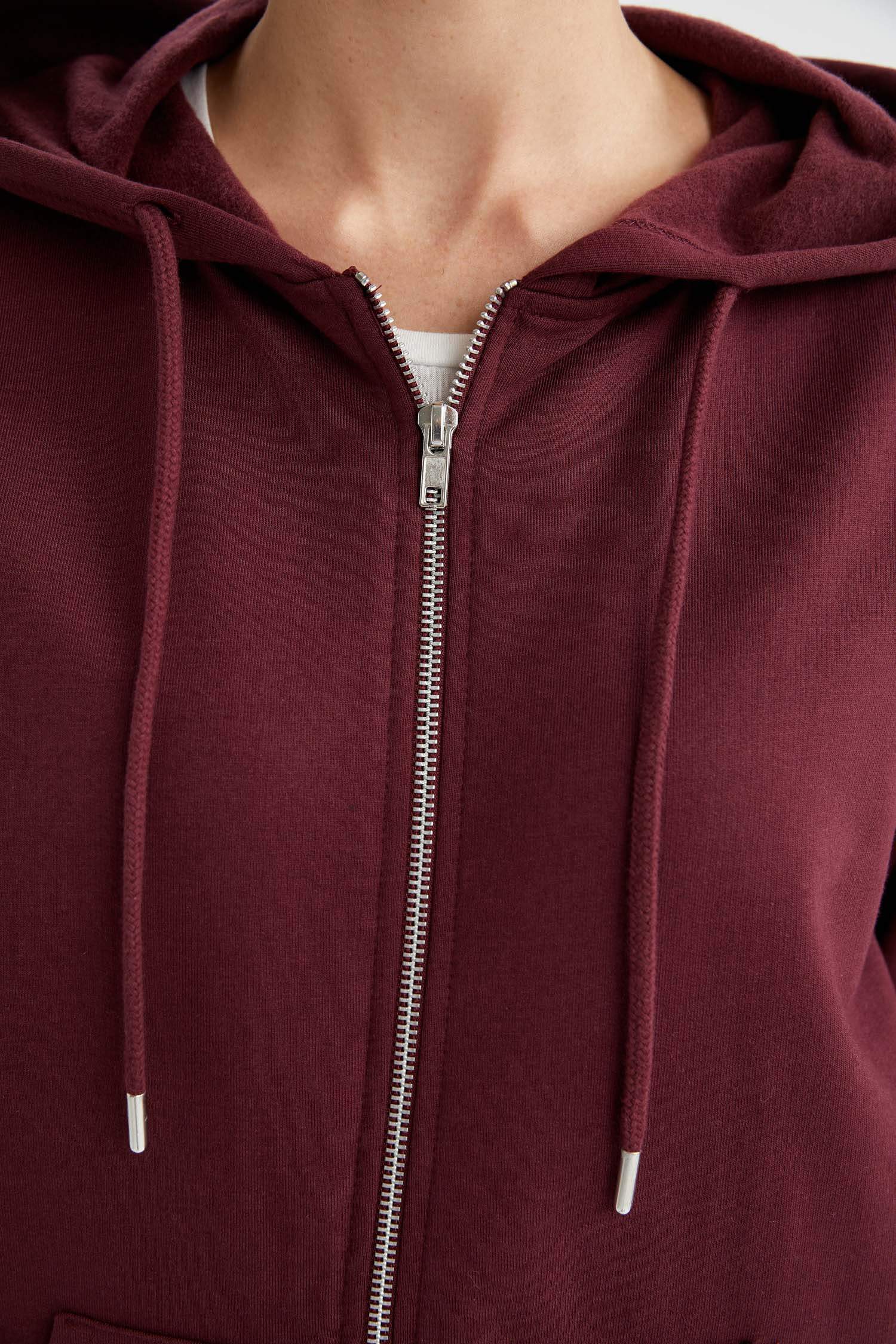 Regular Fit Basic Kapüşonlu Kanguru Cepli İçi Yumuşak Tüylü Sweat Hırka