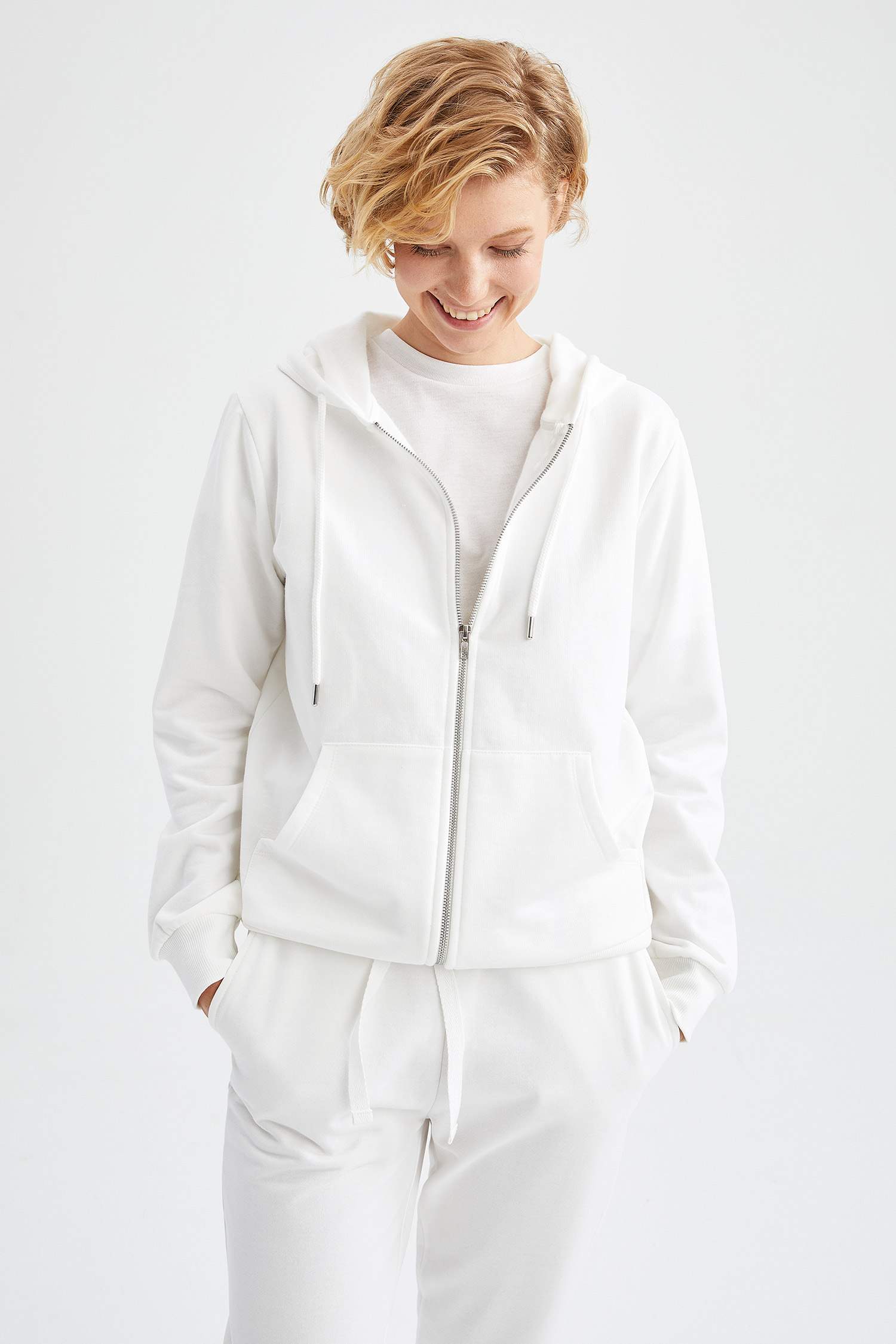 Regular Fit Basic Kapüşonlu Kanguru Cepli İçi Yumuşak Tüylü Sweat Hırka