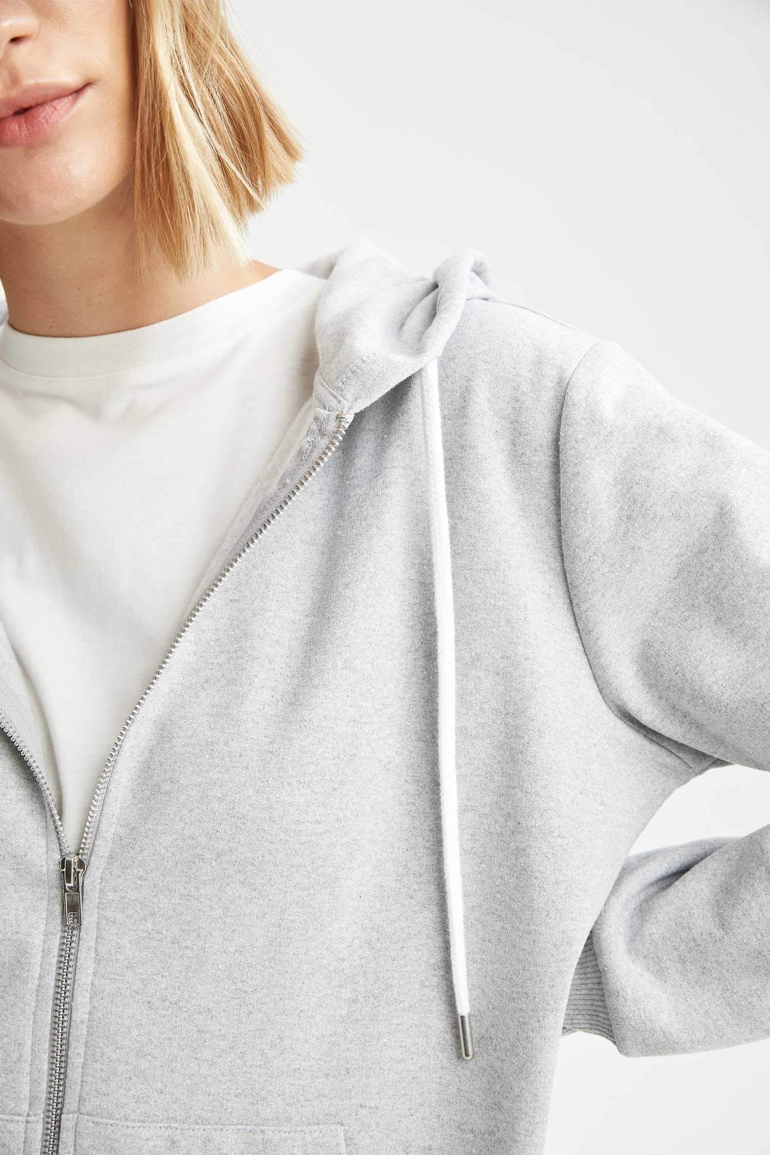 Regular Fit Basic Kapüşonlu Kanguru Cepli İçi Yumuşak Tüylü Sweat Hırka