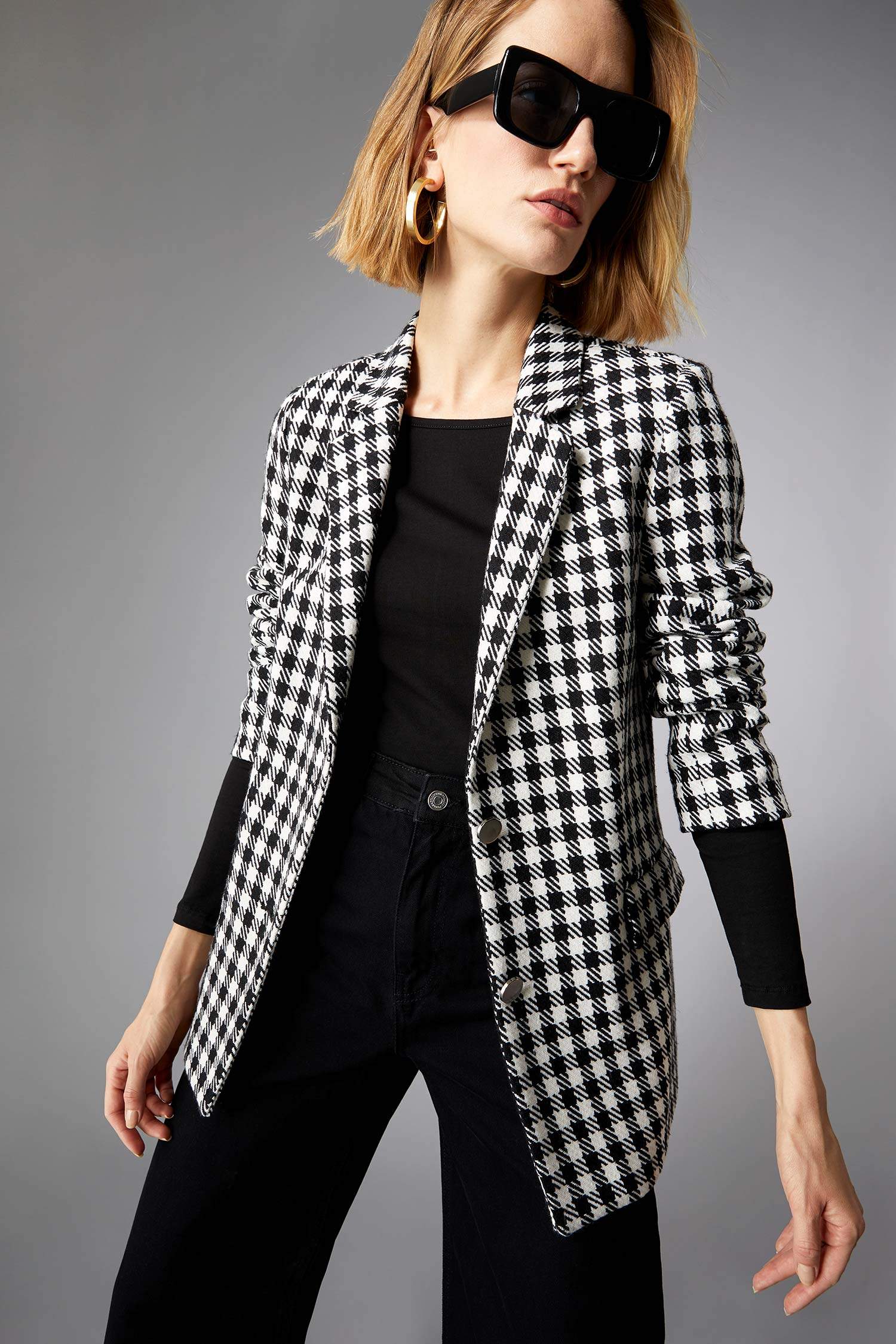 Relax Fit Kazayağı Desenli Dokulu Tüvit Blazer Ceket
